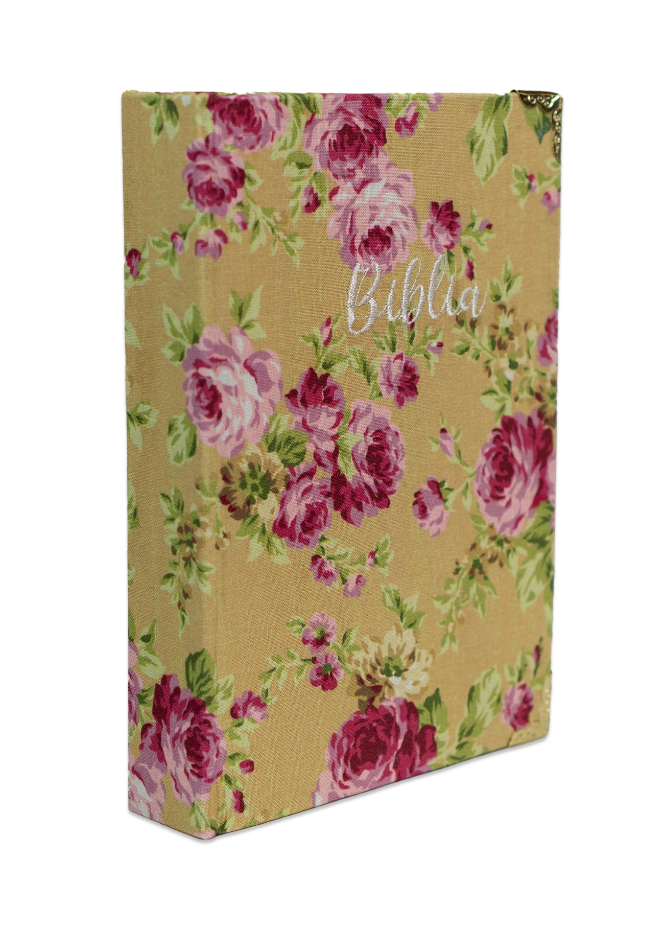 Biblia handmade, model 72, marime medie, coperta tare textila, margini aurii, index, cuv. lui Isus cu rosu [SI 057 HM]