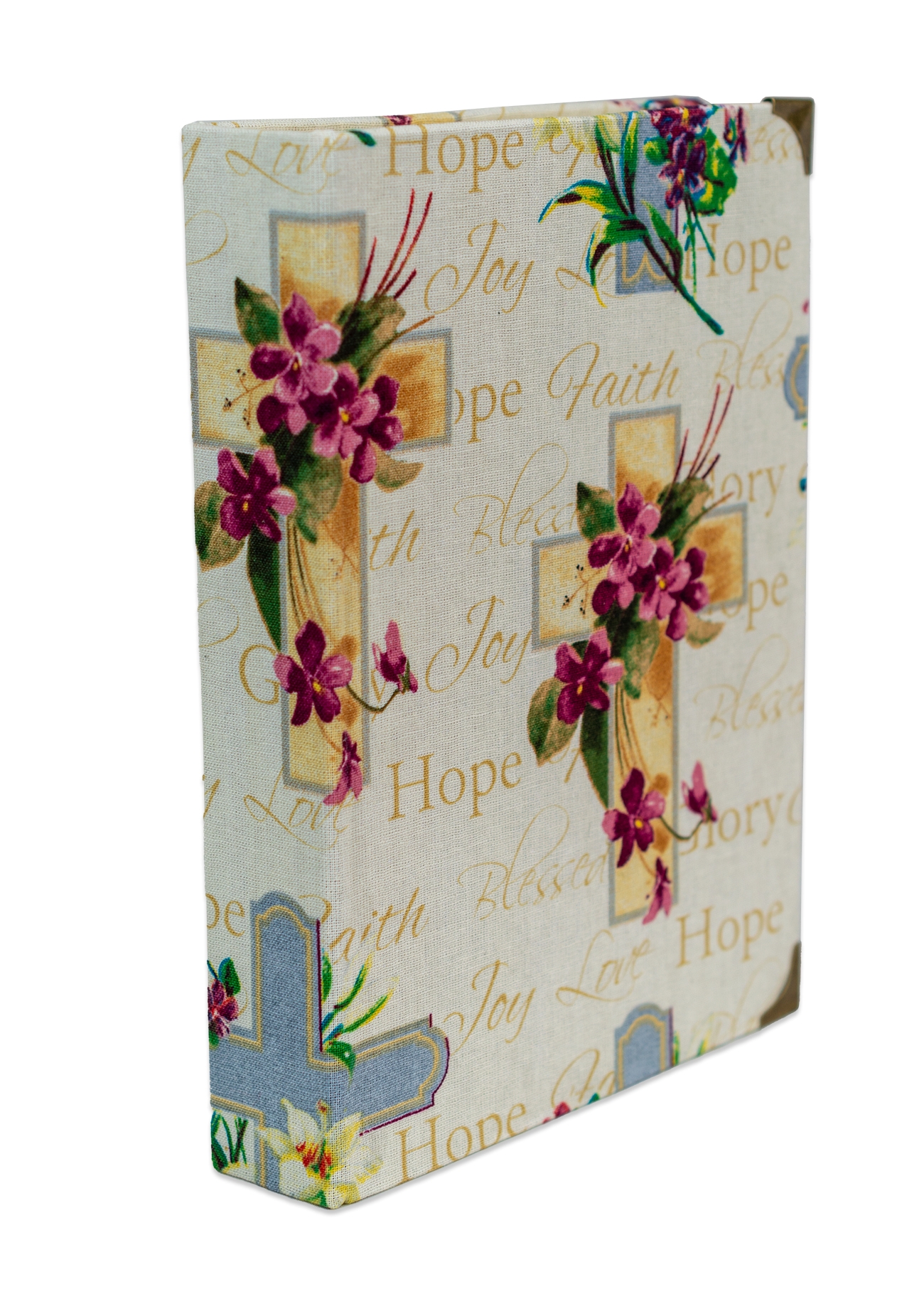 Biblia handmade, model 76, marime medie, coperta tare textila, margini aurii, index, cuv. lui Isus cu rosu [SI 057 HM]