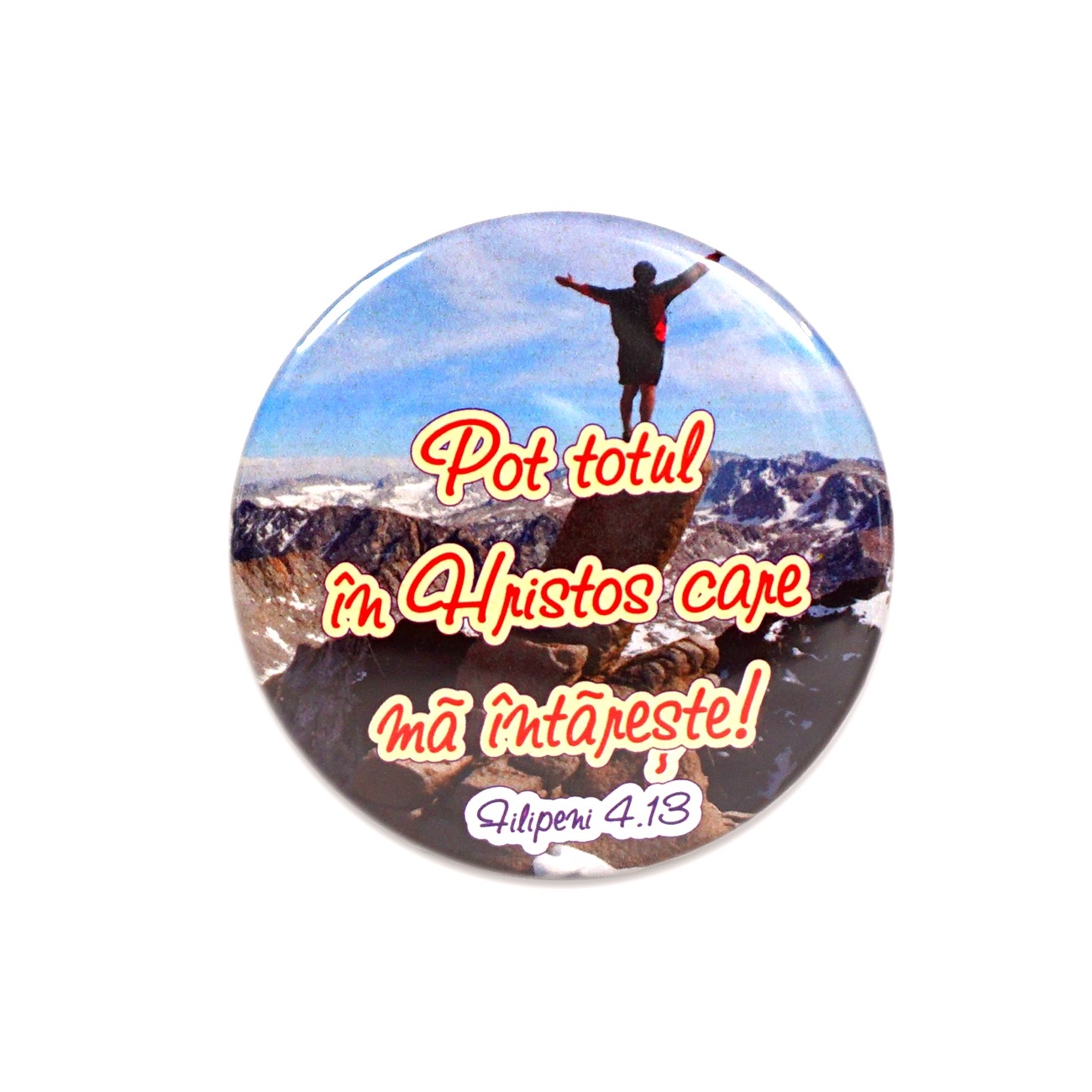 Insigna mesaj crestin - "Pot totul în Hristos care mă întărește!" Insigna mesaj crestin - "Pot totul în Hristos care mă întărește!"