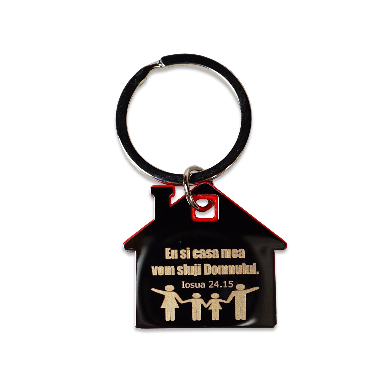 Breloc casuță, interior rosu -  "Eu si casa mea vom sluji Domnului" Breloc casuță, interior rosu -  "Eu si casa mea vom sluji Domnului"