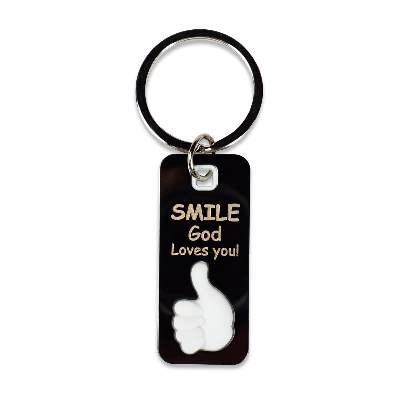 Breloc metal deget 3D - Smile, God Loves you! Breloc metal deget 3D - Smile, God Loves you!