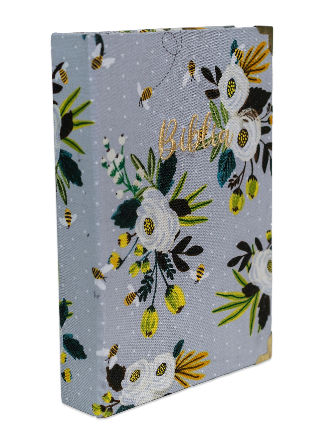 Biblia handmade, model 79, marime medie, coperta tare textila, margini aurii, index, cuv. lui Isus cu rosu [SI 057 HM]