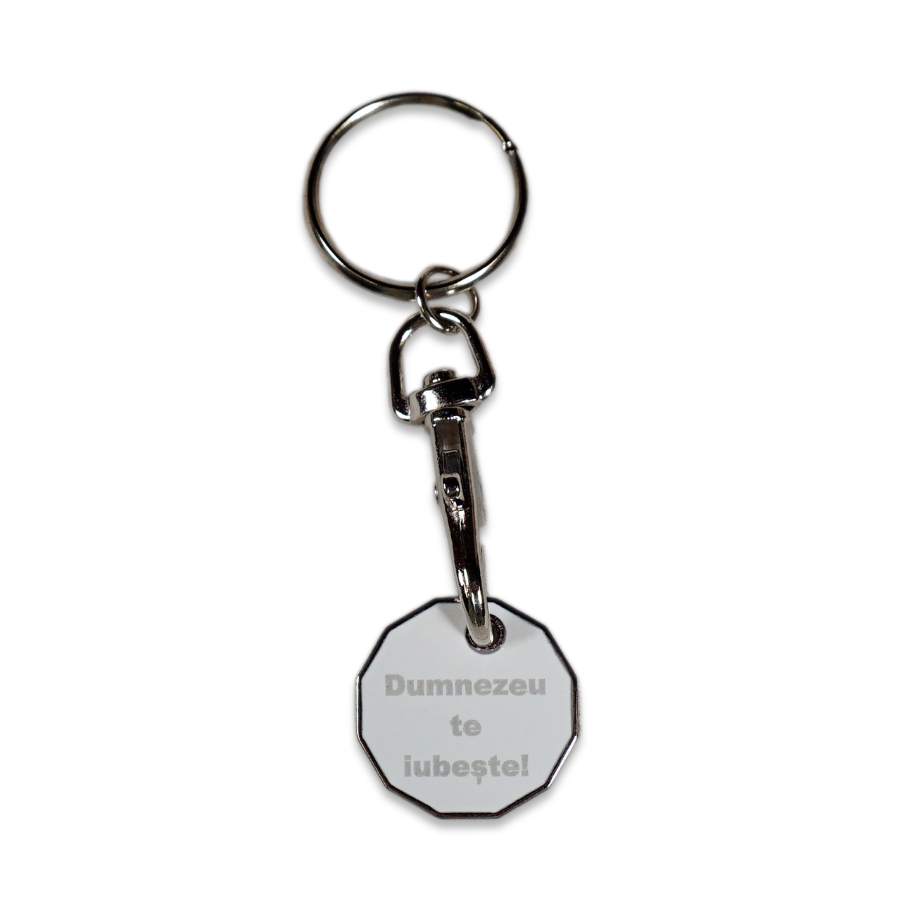 Breloc alb cu jeton cărucior cumpărături - Dumnezeu te iubește! Breloc alb cu jeton cărucior cumpărături - Dumnezeu te iubește!