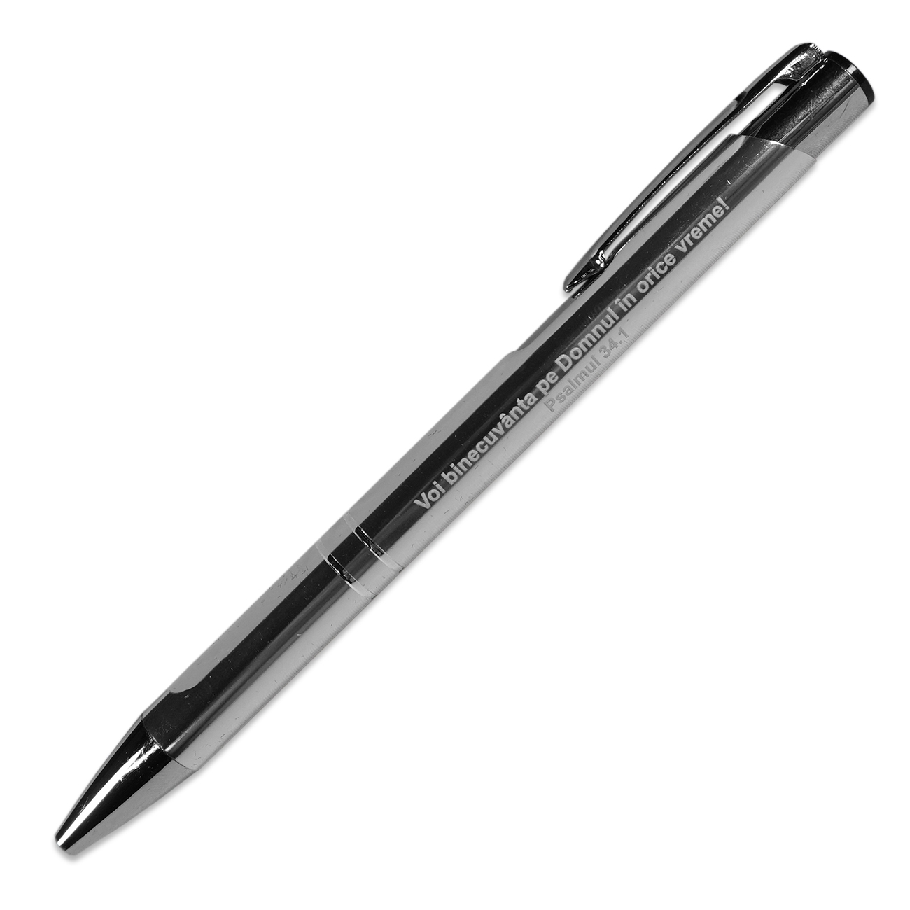 Pix cu mesaj crestin - "Voi binecuvânta pe Domnul în orice vreme!" (argintiu) Pix cu mesaj crestin - "Voi binecuvânta pe Domnul în orice vreme!" (argintiu)