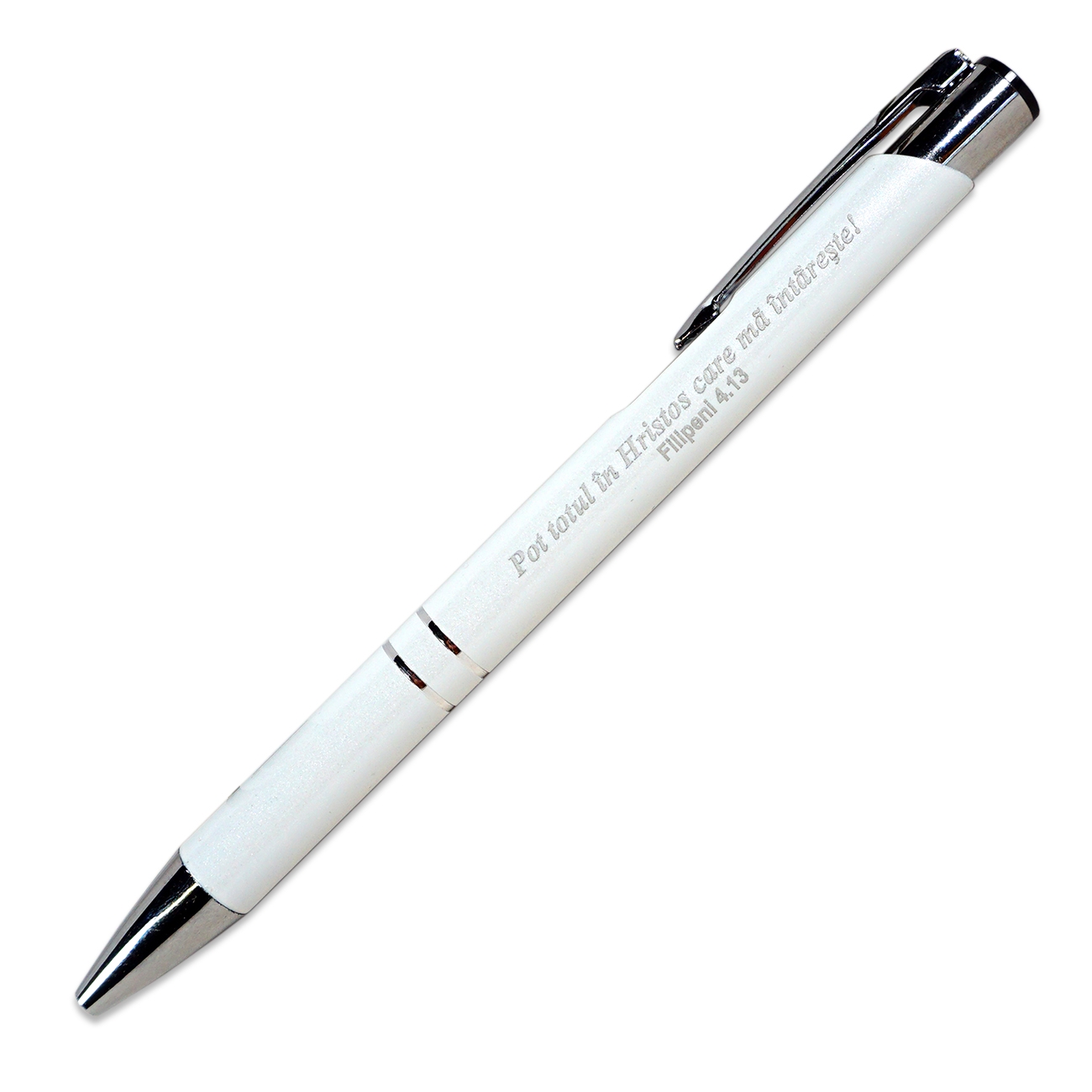 Pix cu mesaj crestin - "Pot totul în Hristos care mă întărește!" (alb) Pix cu mesaj crestin - "Pot totul în Hristos care mă întărește!" (alb)