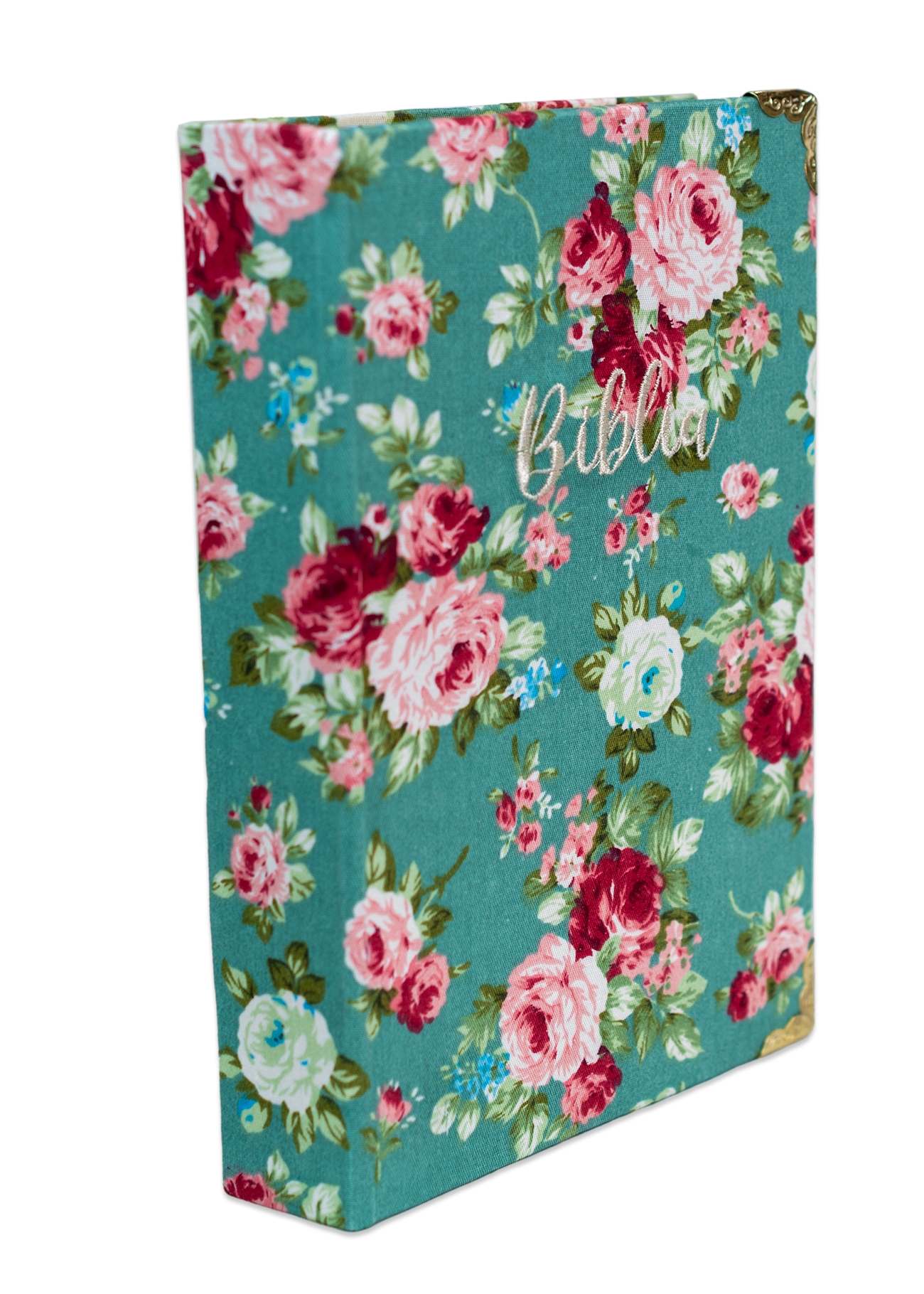 Biblia handmade, model 77, marime medie, coperta tare textila, margini aurii, index, cuv. lui Isus cu rosu [SI 057 HM]