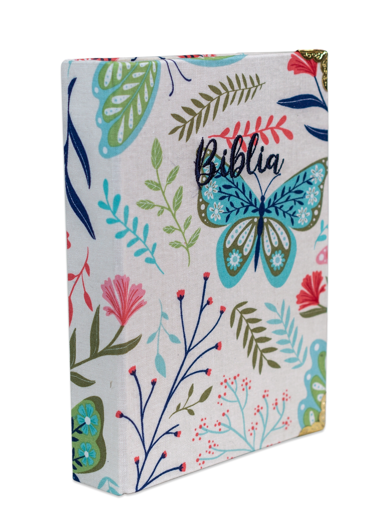 Biblia handmade, model 74, marime medie, coperta tare textila, margini aurii, index, cuv. lui Isus cu rosu [SI 057 HM]