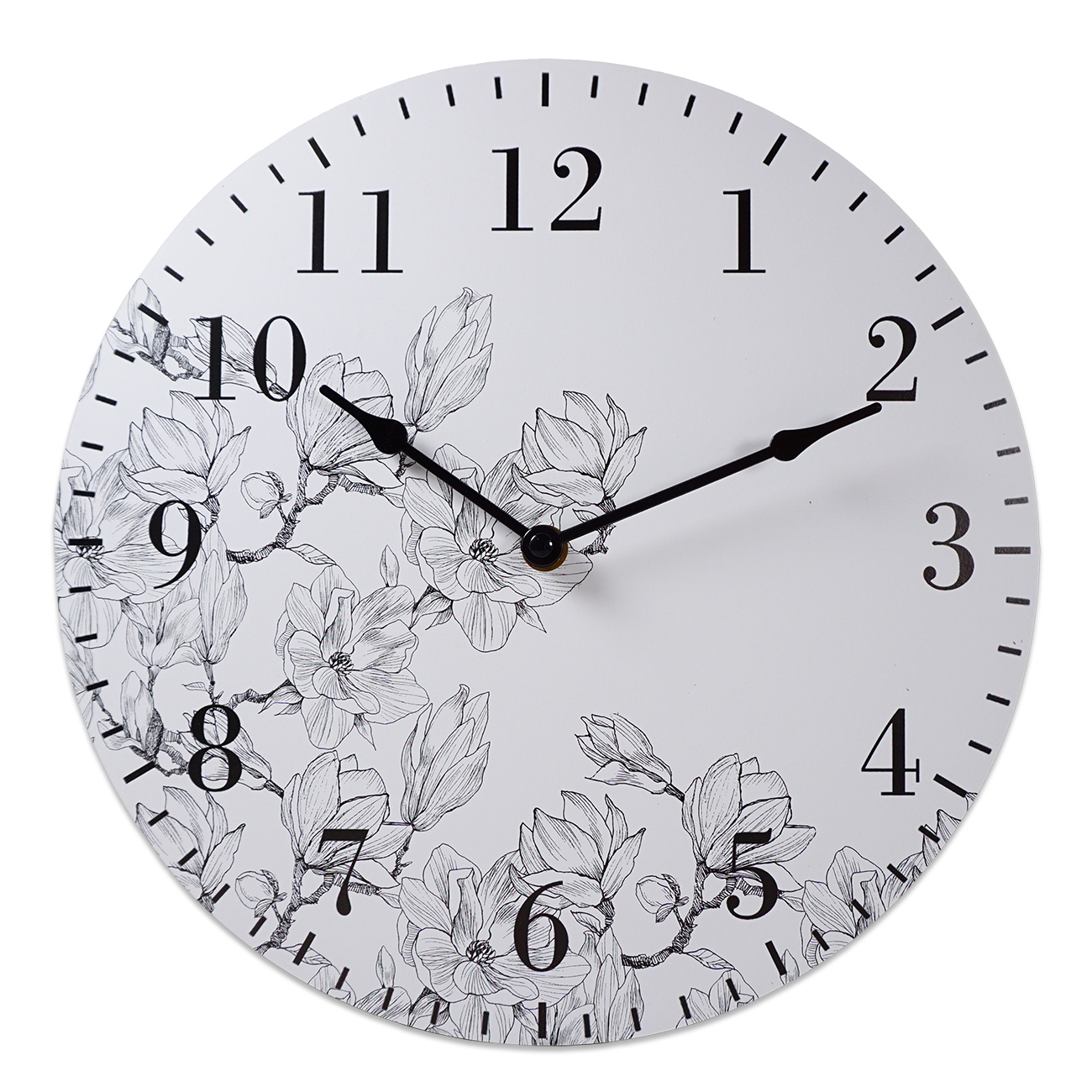 Ceas de perete rotund din lemn, alb - Model Flori (30cm) Ceas de perete rotund din lemn, alb - Model Flori (30cm)