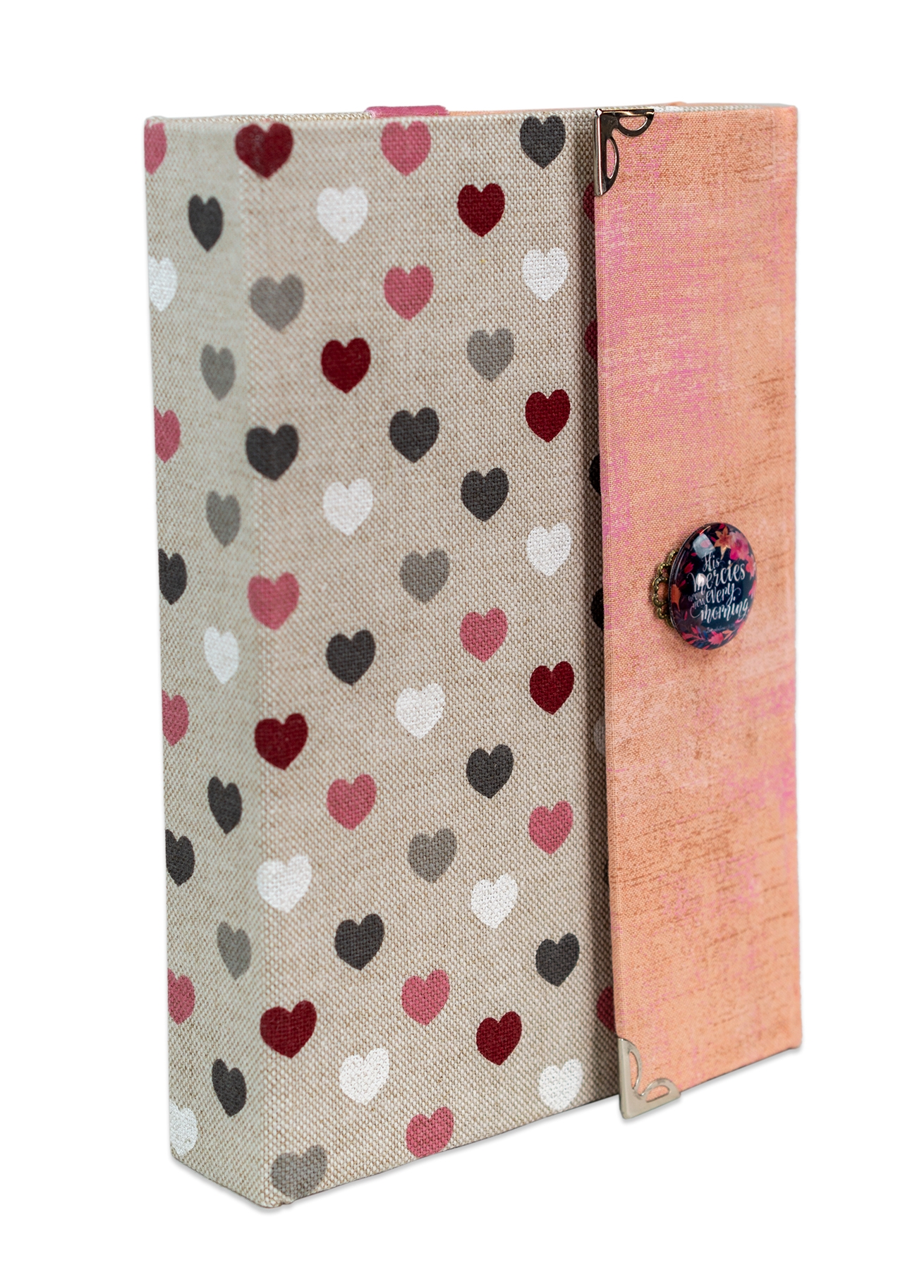 Biblia handmade, model 84, marime medie, inchidere cu clapeta, coperta tare textila, margini aurii, index, cuv. lui Isus cu rosu [SI 057 HM]