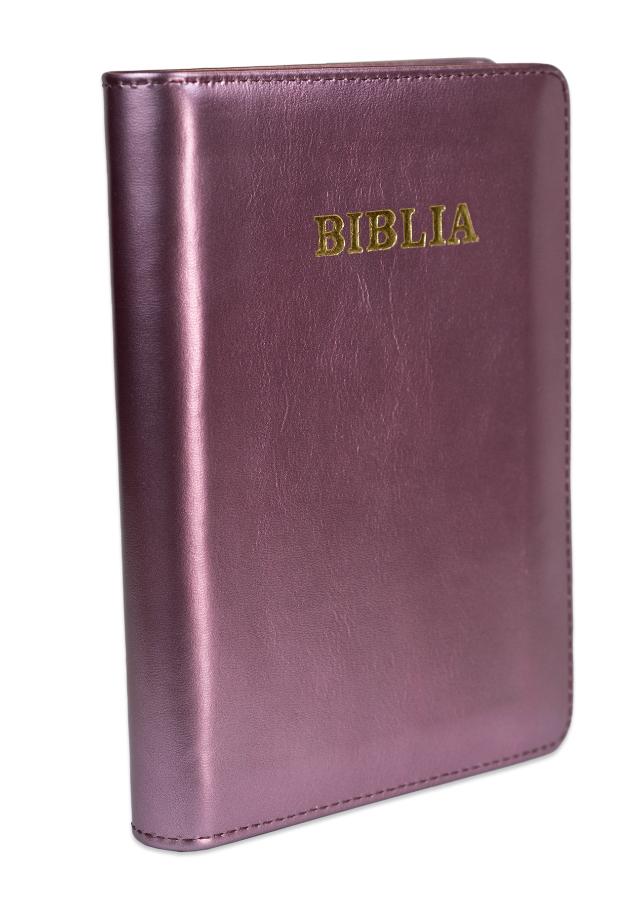 Biblie din piele, marime medie, culoare, mov sidefat, fermoar, index, margini aurii, cuv. lui Isus cu rosu [SB 057 PFI]