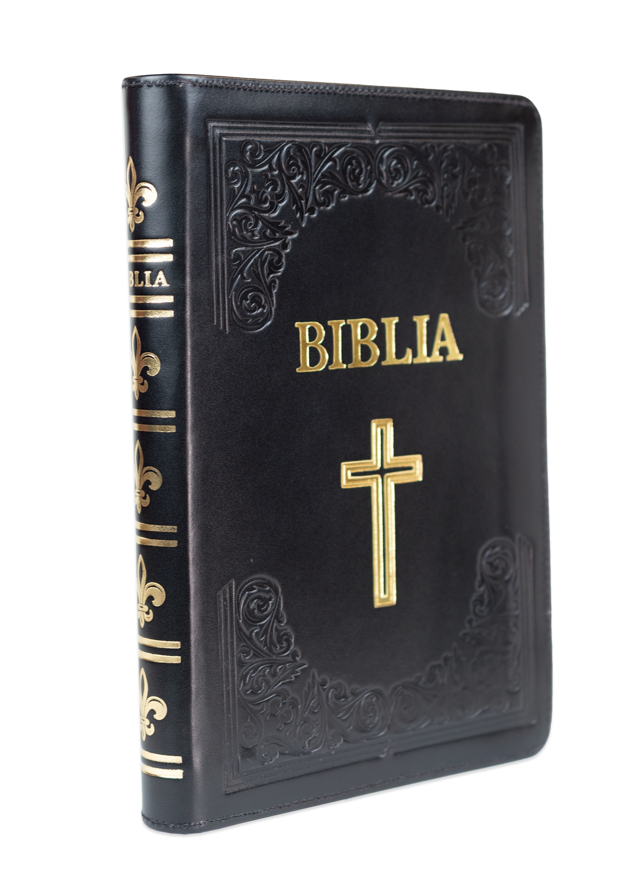 Biblie mare, piele, handmade, neagră, index, margini argintii,  cuv. Isus cu rosu [SI 076 HM]