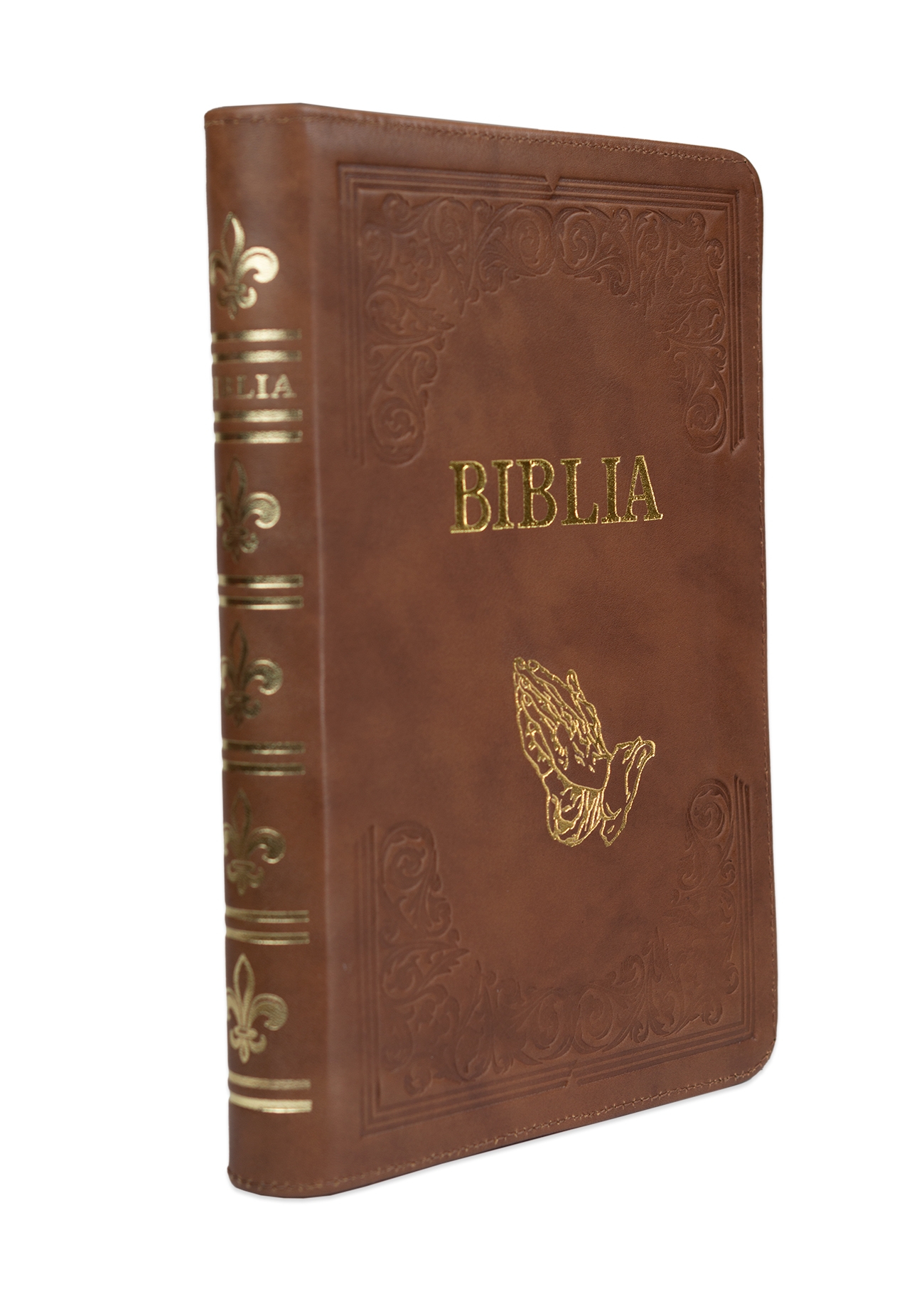 Biblie mare, piele, handmade, maro, index, margini aurii,  cuv. Isus cu rosu [SI 076 HM]