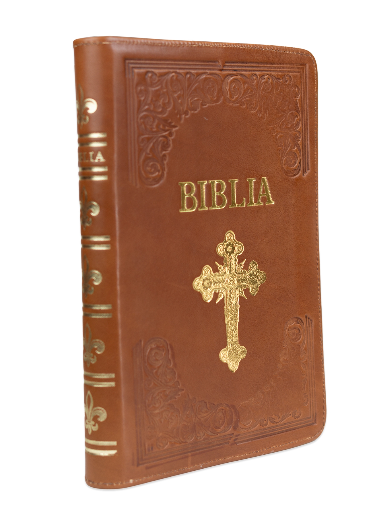 Biblie mare, piele, handmade, maro, index, margini aurii,  cuv. Isus cu rosu [SI 076 HM]