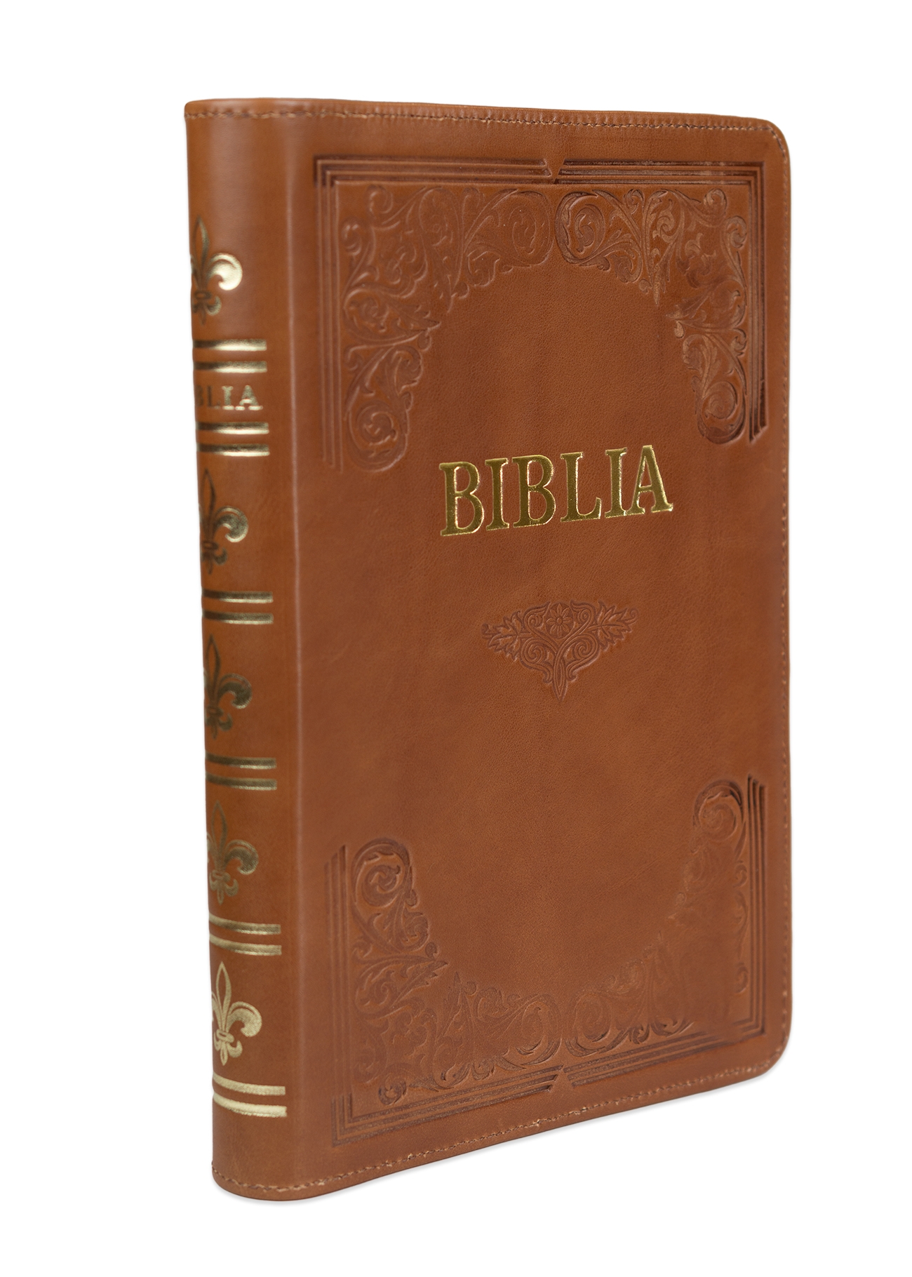 Biblie mare, piele, handmade, maro, index, margini aurii,  cuv. Isus cu rosu [SI 076 HM]