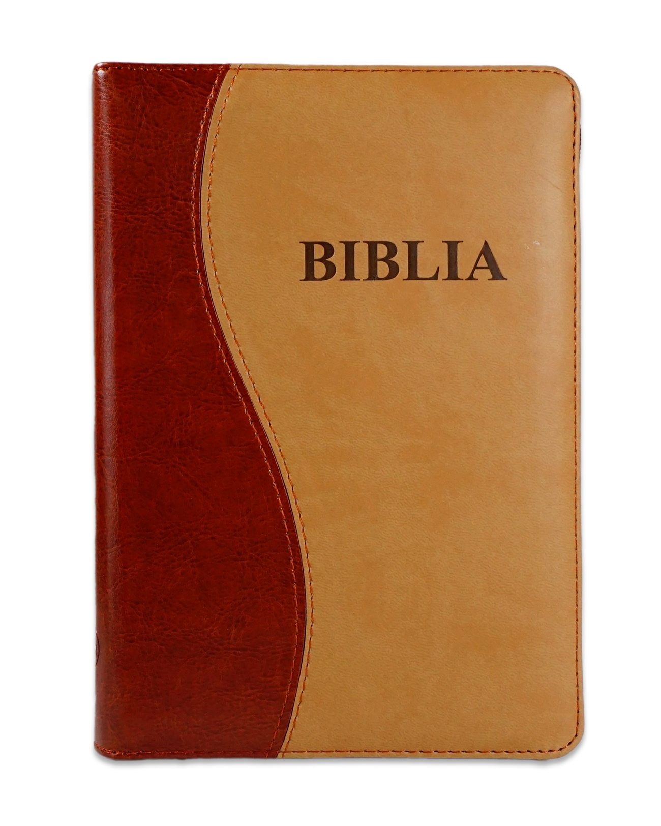 Biblie marime medie, piele ecologică, model maro | bej, fermoar, index, margini aurii, hărți, cuv. lui Isus cu roșu [055 ZTI DT]