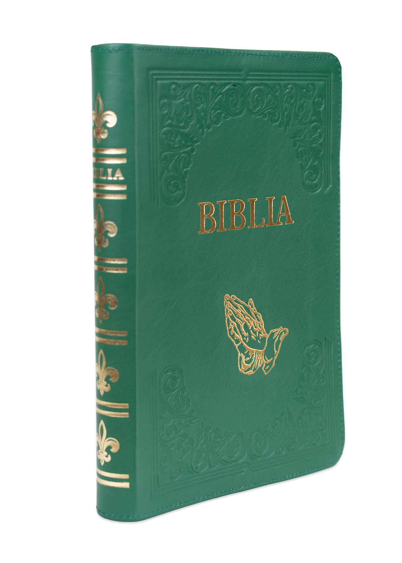 Biblie mare, piele, handmade, verde, index, margini aurii,  cuv. Isus cu rosu [SI 076 HM]