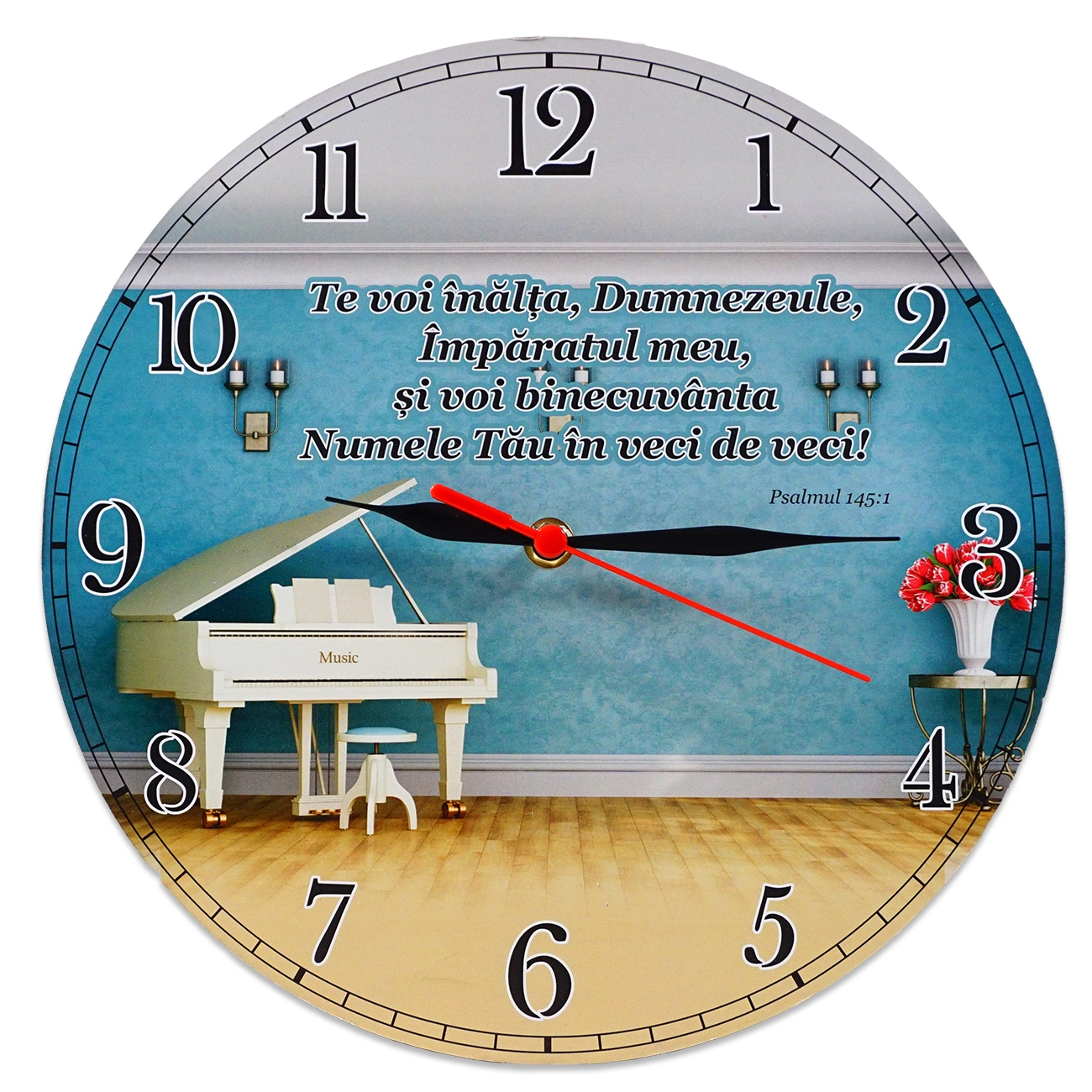 Ceas perete rotund cu mesaj creștin (30 cm) - "Te voi înălța, Dumnezeule..." Ceas perete rotund cu mesaj creștin (30 cm) - "Te voi înălța, Dumnezeule..."