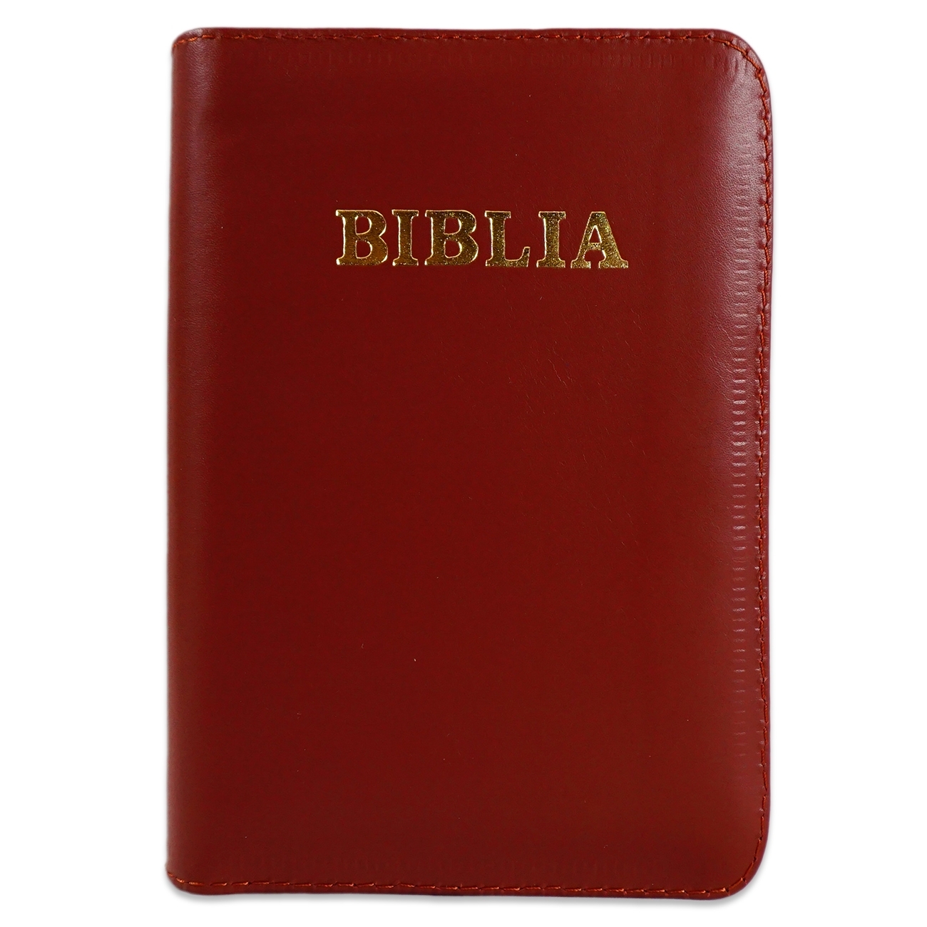 Biblia mica, coperta piele, culoare, maro roșcat, index, fermoar, margini aurii, cuv. lui Isus in rosu [047 PFI]