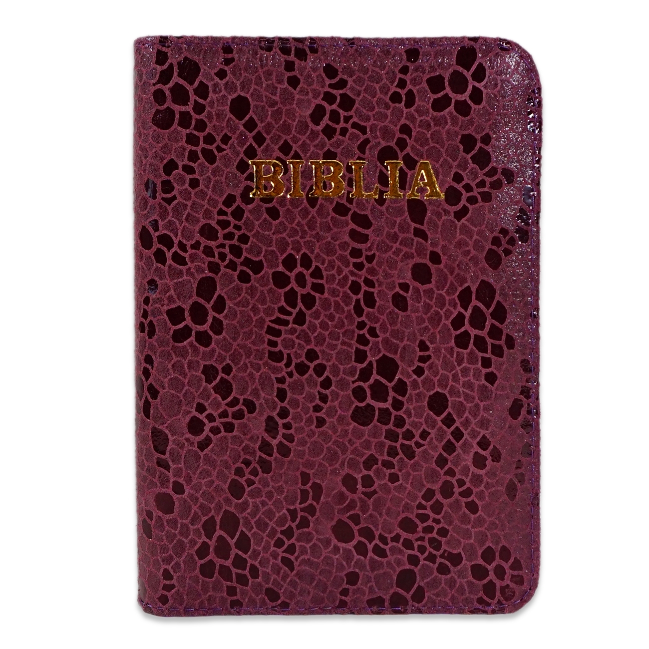 Biblia format mic, din piele, culoare mov texturat, index, fermoar, margini argintii, cuv. lui Isus in rosu [047 PFI]