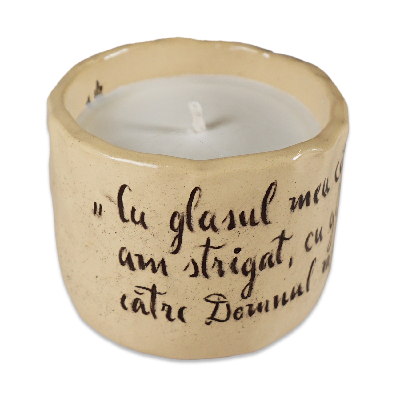 Lumânare din ceara naturală de soia turnată manual cu mesaj  - "Cu glasul meu..." (marimea M)