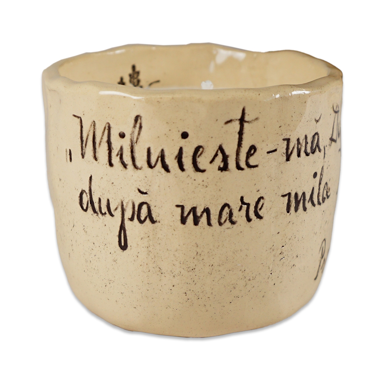 Lumânare din ceara naturală de soia turnată manual cu mesaj  - "Miluiește-mă, Dumnezeule..." (marimea M)