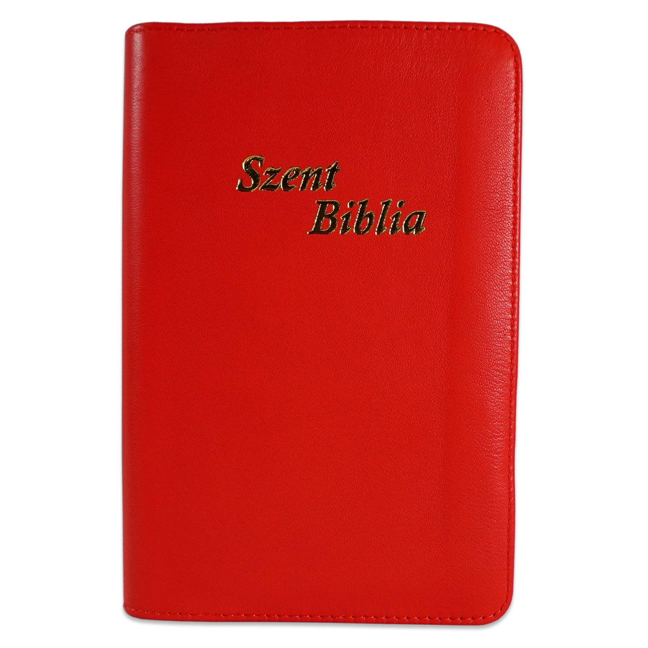 Szent Biblia, Közepes Biblia, Élénkvörös, Bőr, Cipzáras, Károli Gáspár Forditása - Biblia medie, piele, in lb. maghiara cu fermoar [052 PF]