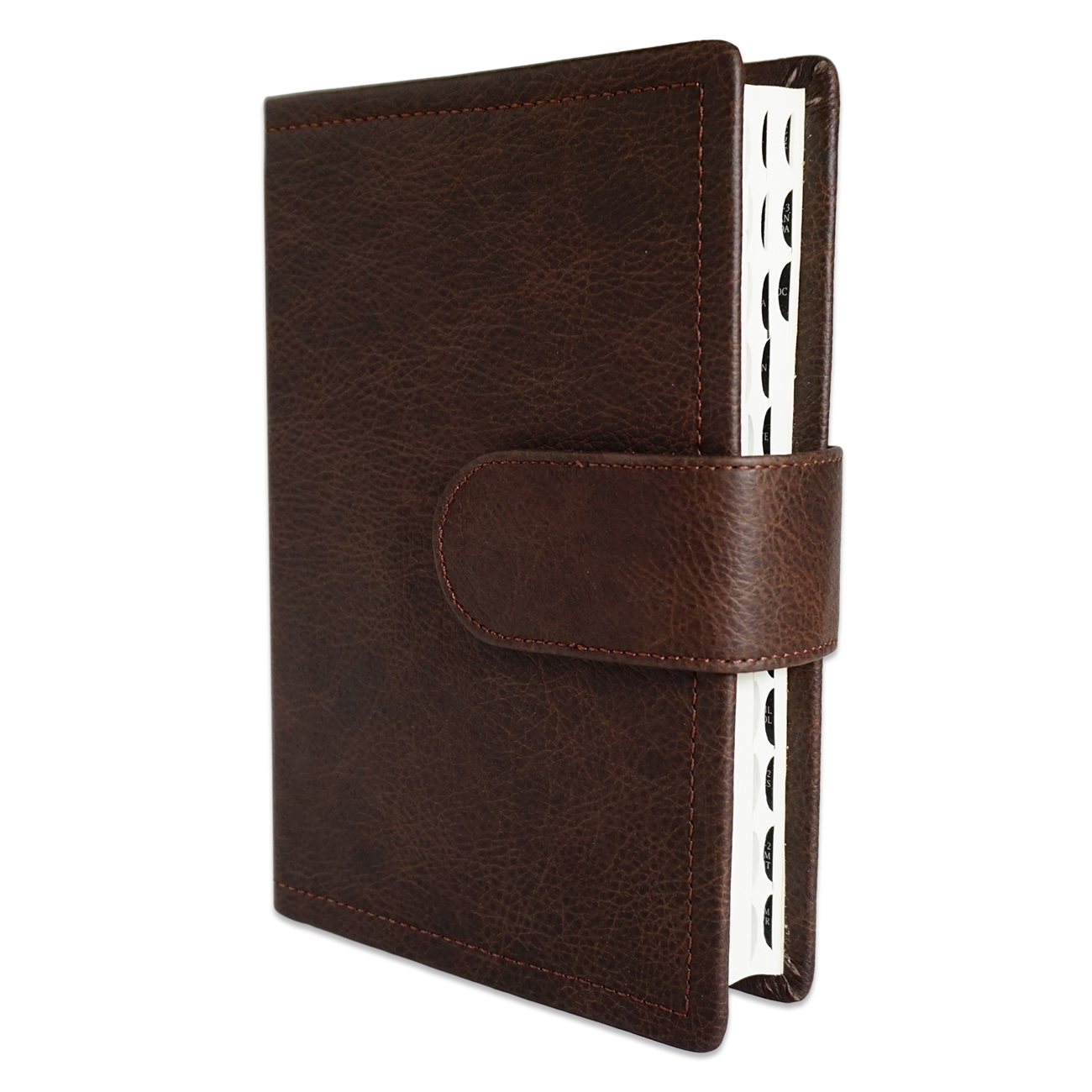 Biblia marime medie, maro, coperta piele, inchidere clapeta cu capsa, margini albe, index, harti [MAR 057 PI]