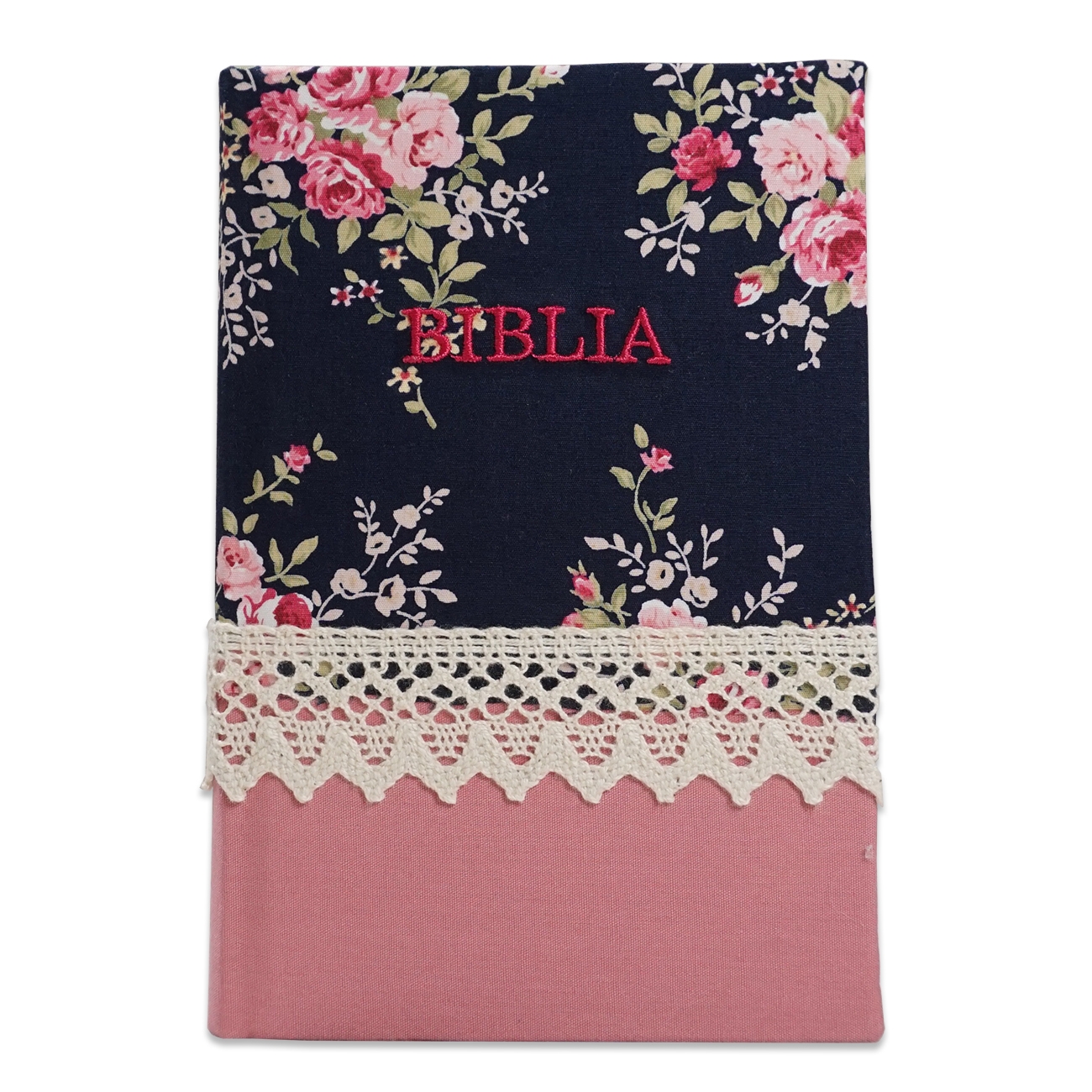 Biblia handmade, model 1, marime medie, coperta tare textila, margini aurii, fara index, cuv. lui Isus cu rosu [SI 057 HM]