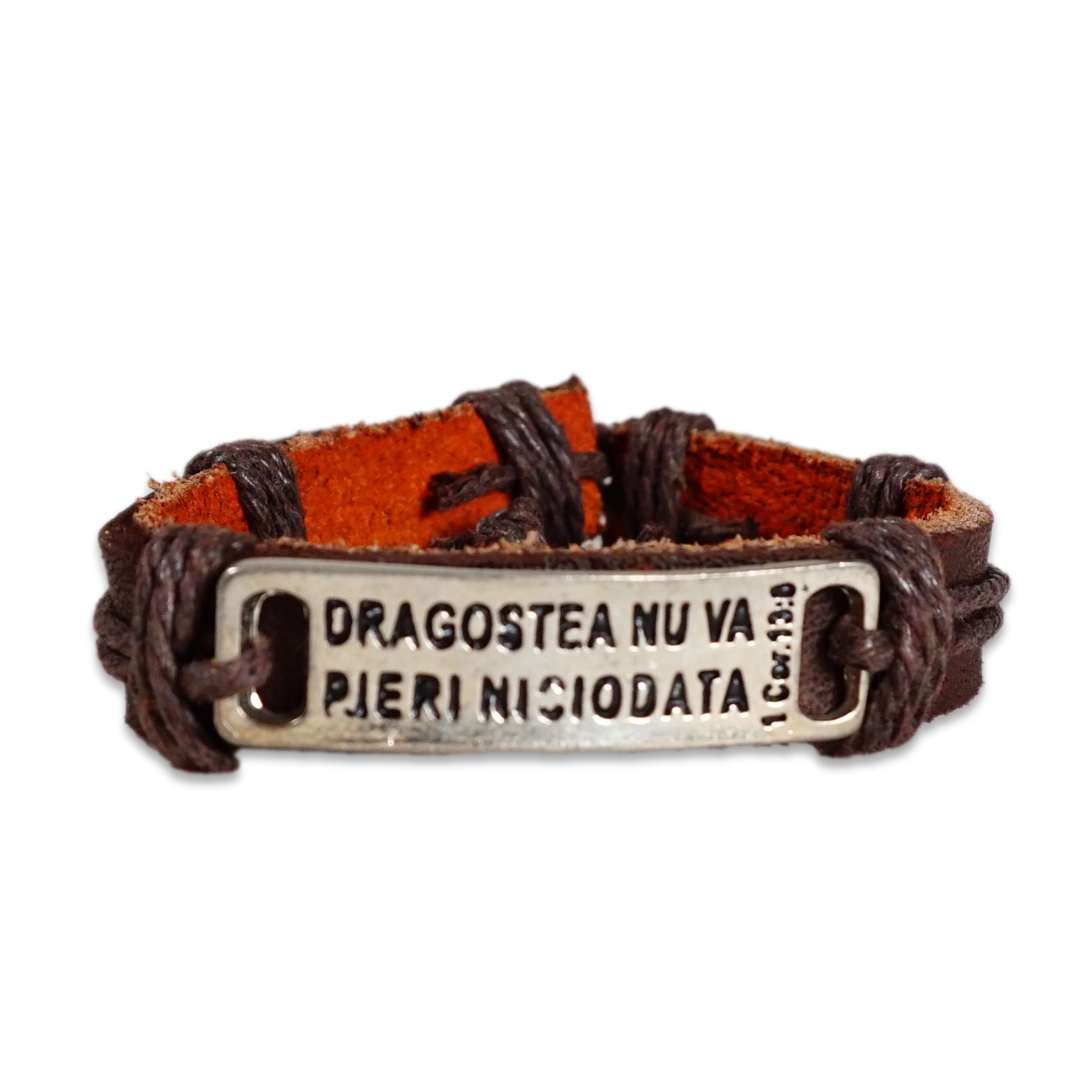 Brătară din piele maro - Dragostea nu va pieri niciodată!