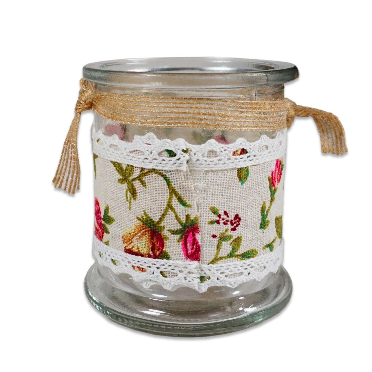 Borcan de sticla decorativ pentru lumanare cu maner Borcan de sticla decorativ pentru lumanare cu maner