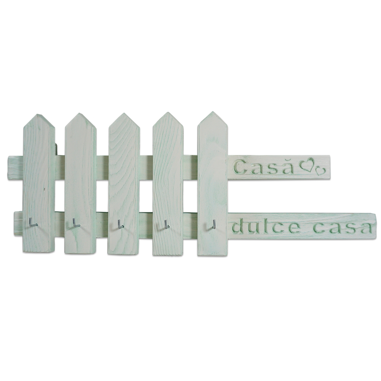 Cuier realizat din lemn cu mesaj "Casa dulce casa" – Alb-verde Cuier realizat din lemn cu mesaj "Casa dulce casa" – Alb-verde