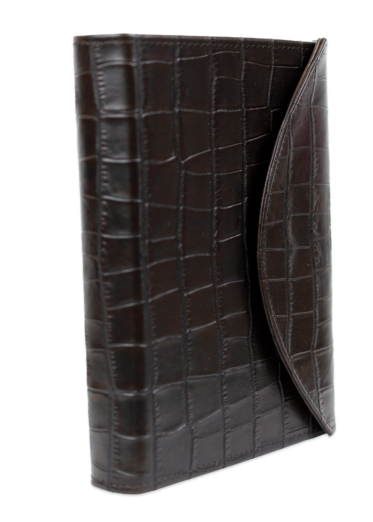 Biblia marime medie, maro, piele, inchidere clapeta cu capsa 1, margini aurii, index, cuv. lui Isus cu rosu [MAR 057 PCI]