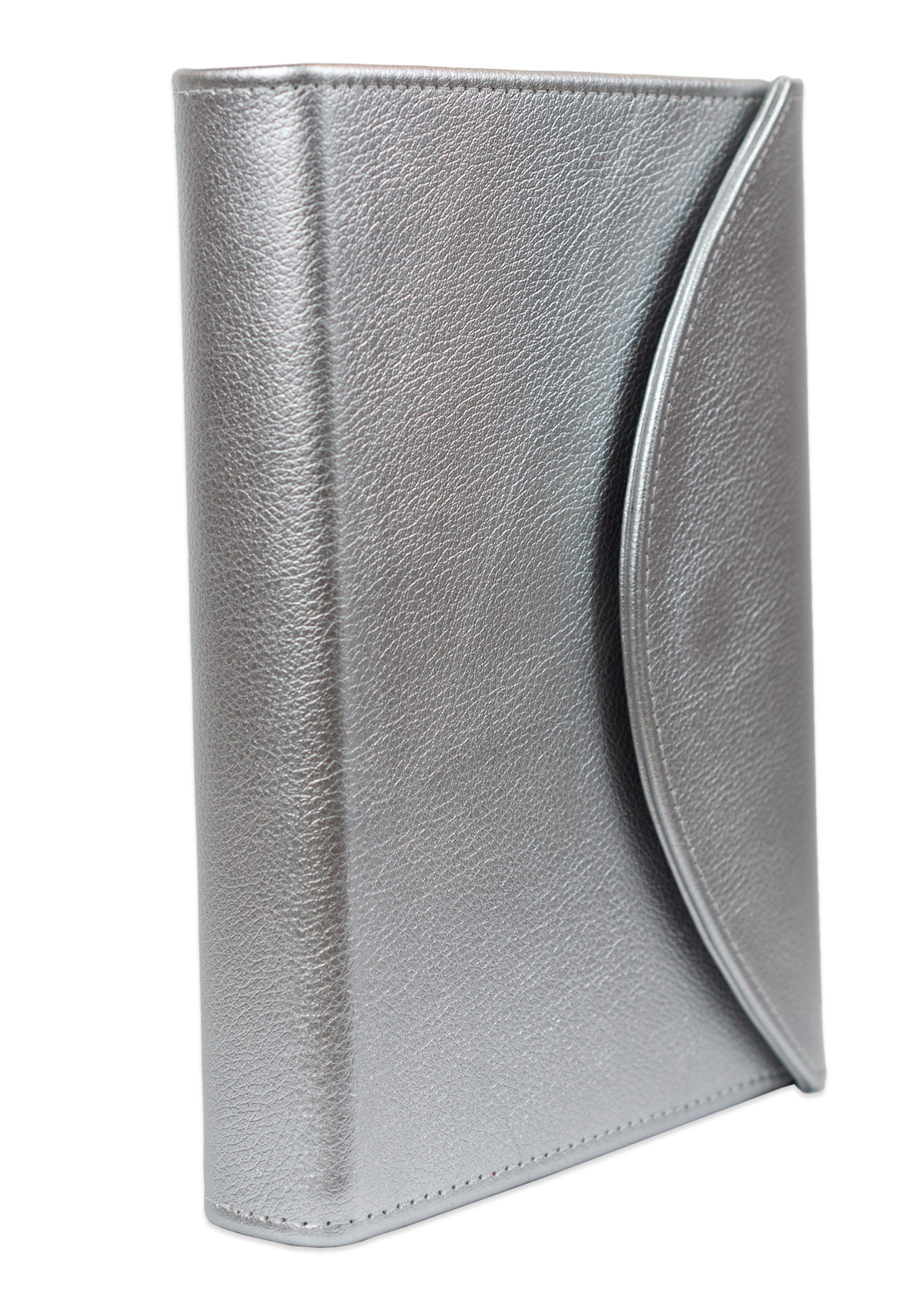 Biblia marime medie, gri deschis sidefat, piele, inchidere clapeta cu capsa 1, margini aurii, index, cuv. lui Isus cu rosu [MAR 057 PCI]