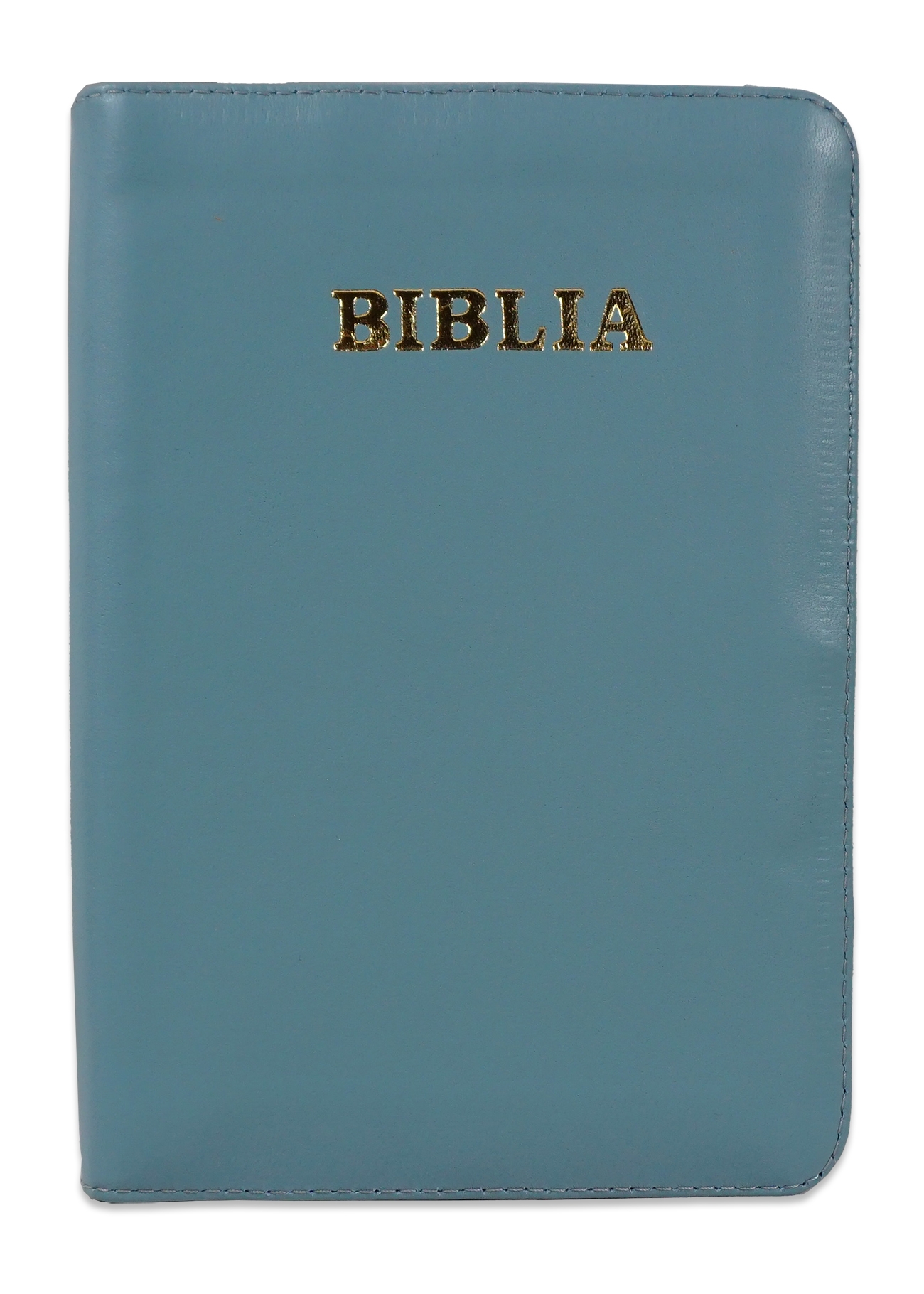 Biblia din piele, marime medie, culoare turcoaz, margini albe, fermoar, cuv. lui Isus cu rosu [053]