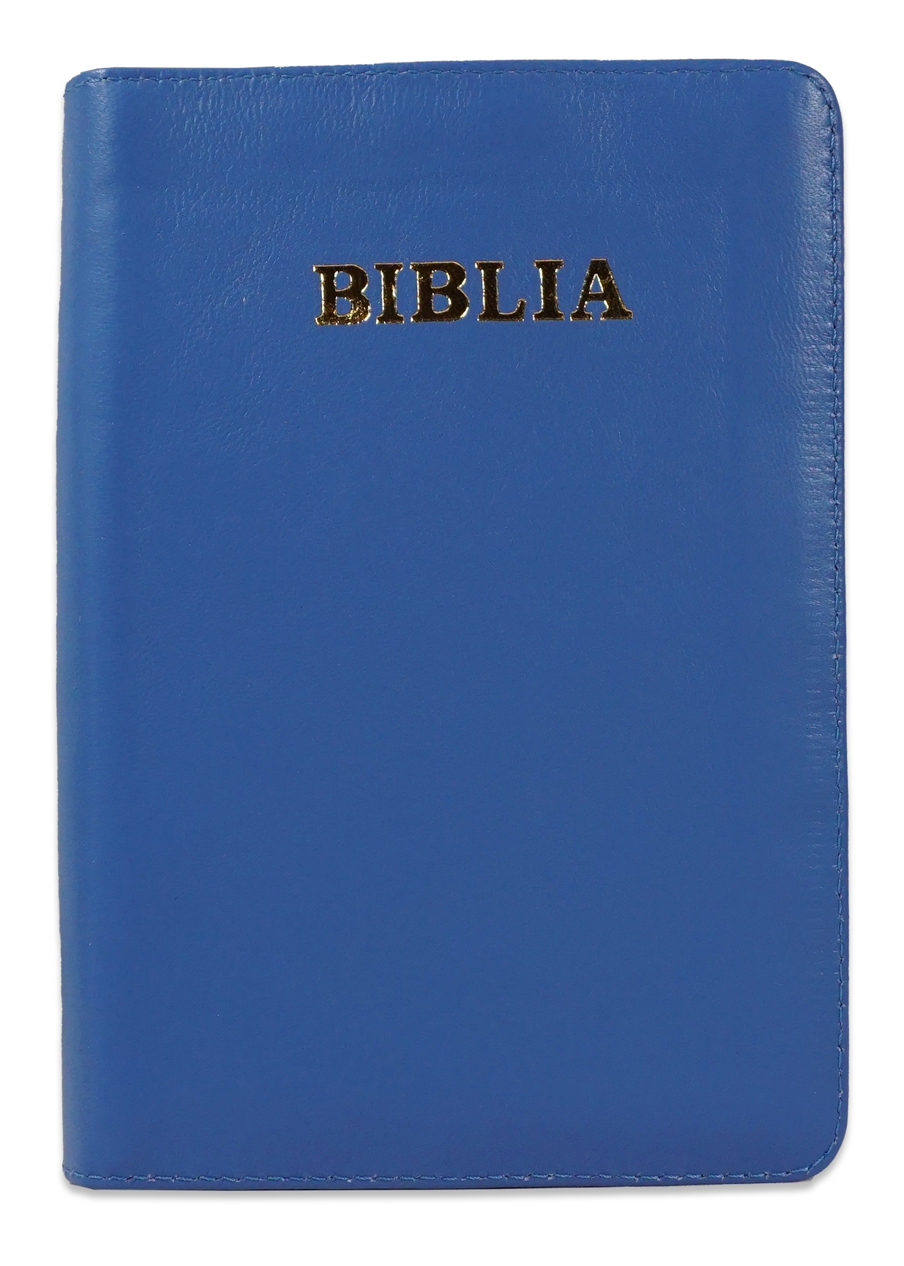Biblia din piele, marime medie, culoare albastru, margini albe, fermoar, cuv. lui Isus cu rosu [053]