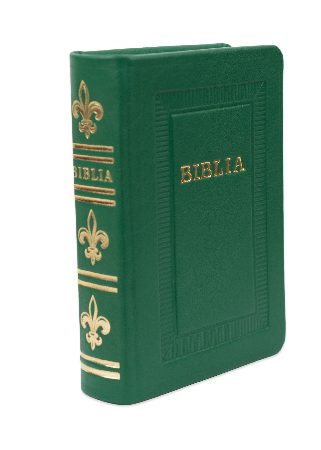 Biblie marime mica, piele, hand made, culoare verde, index, fara fermoar, margini argintii, cuv. lui Isus cu rosu [047 HM]