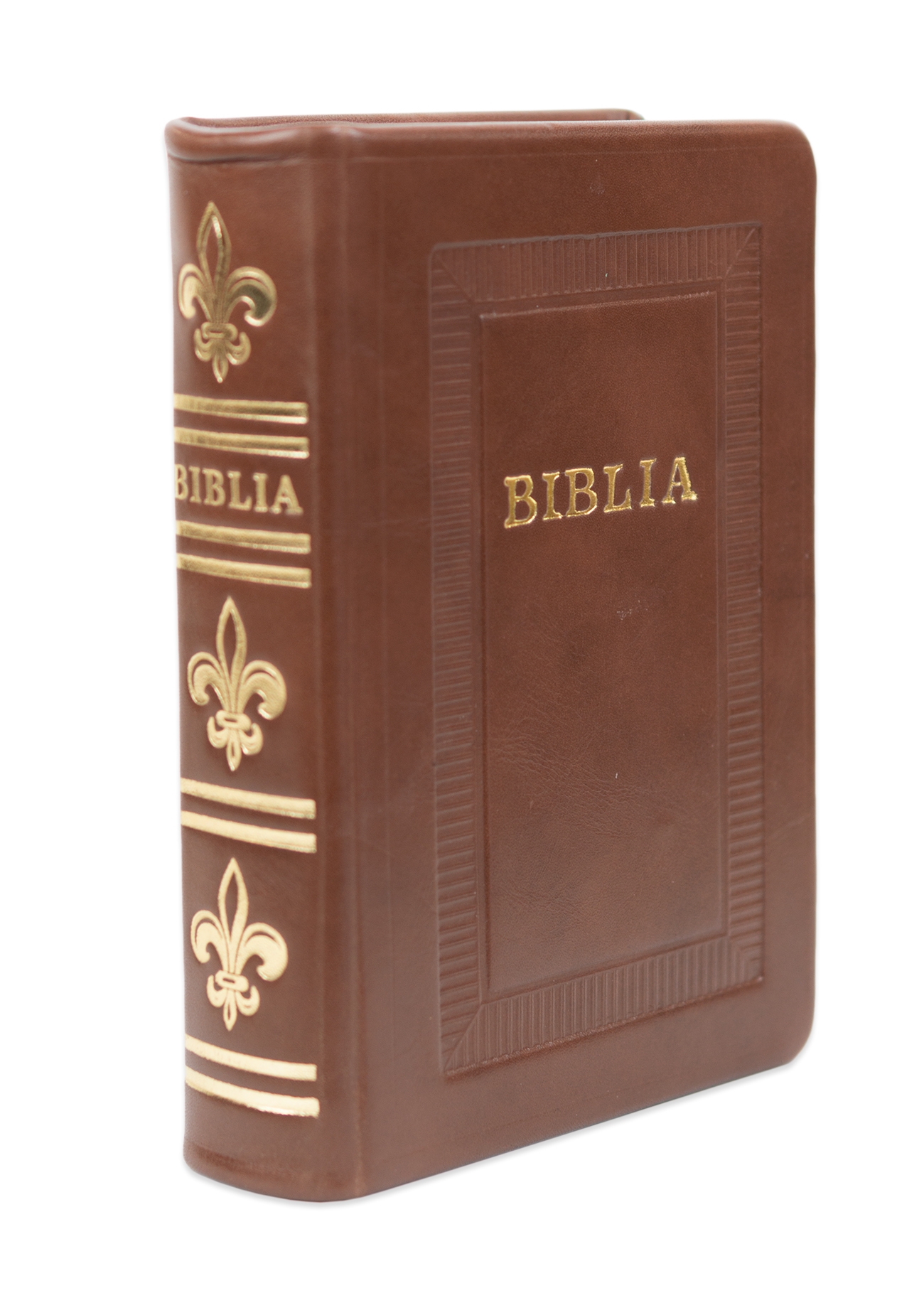 Biblie marime mica, piele, hand made, culoare maro, index, fara fermoar, margini argintii, cuv. lui Isus cu rosu [047 HM]