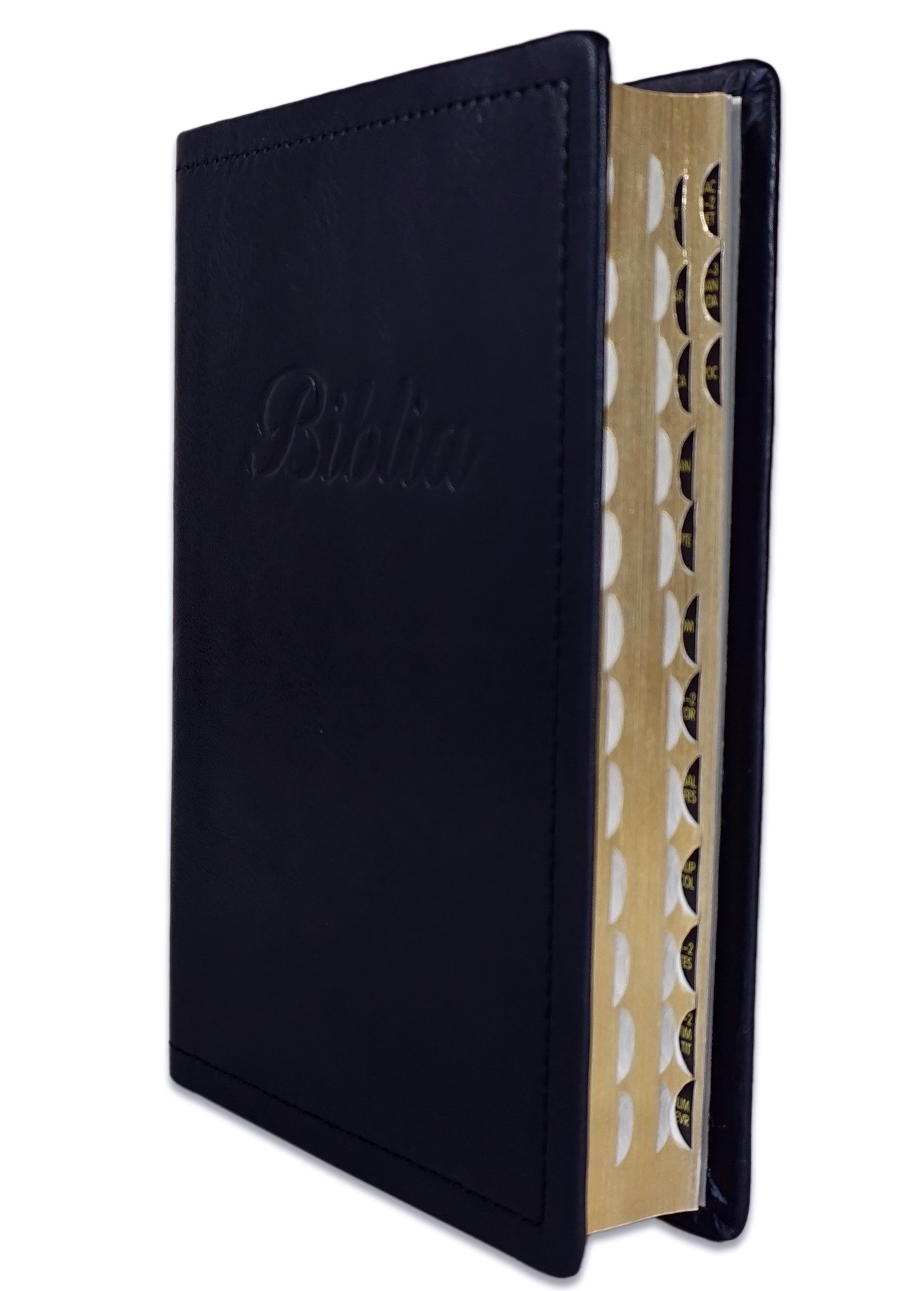 Biblia marime medie, bleumarin, piele, fara fermoar, margini aurii, index, cuv. lui Isus cu rosu [MAR 057 PI]