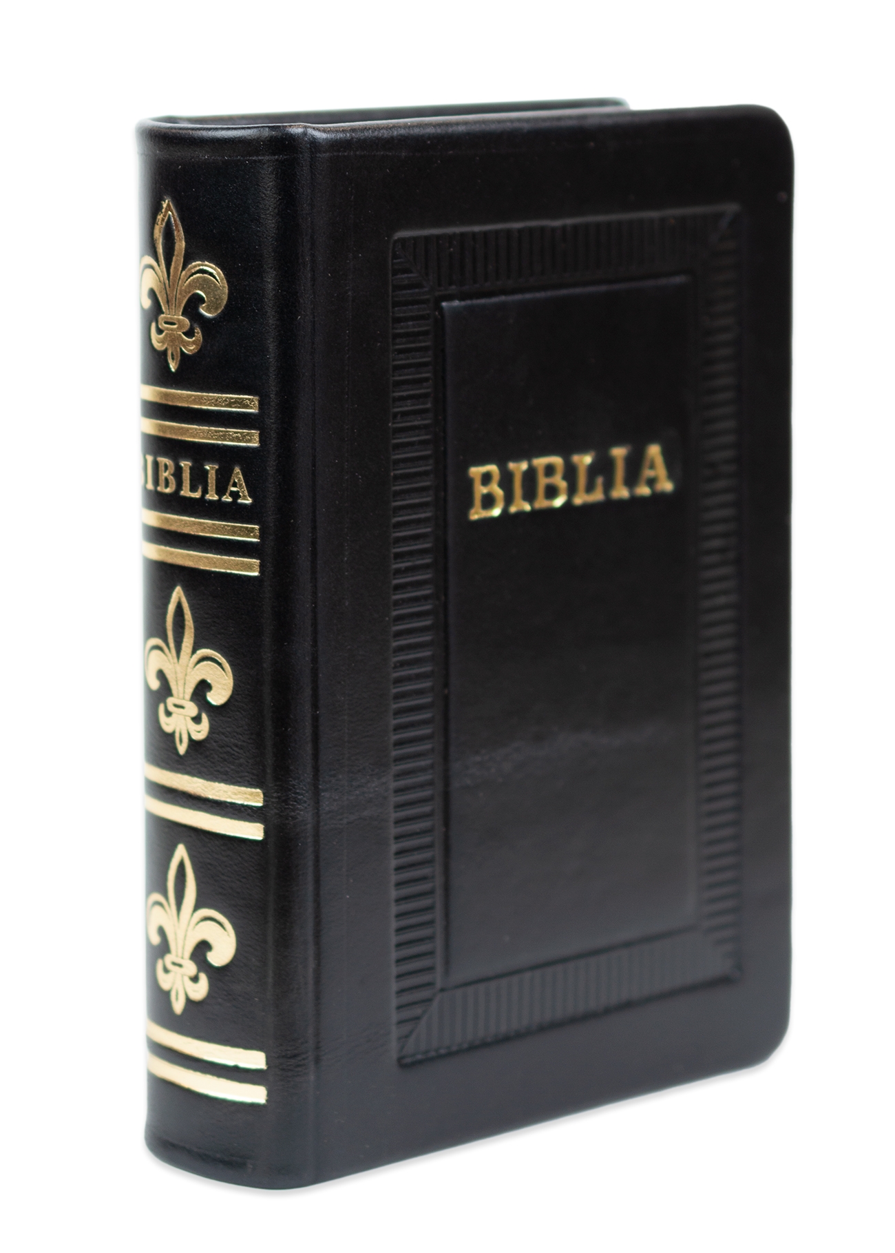 Biblie marime mica, piele, hand made, culoare neagră, index, fara fermoar, margini argintii, cuv. lui Isus cu rosu [047 HM]