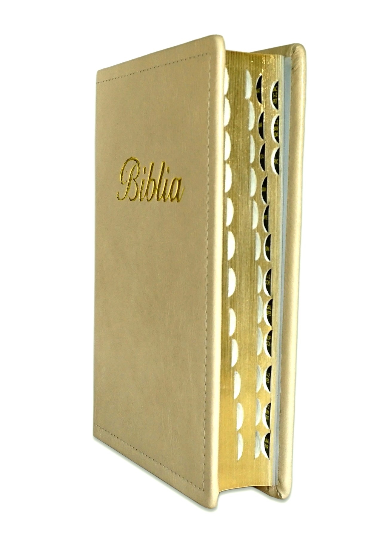 Biblia marime medie, crem, piele, fara fermoar, margini aurii, index, cuv. lui Isus cu rosu [MAR 057 PI]