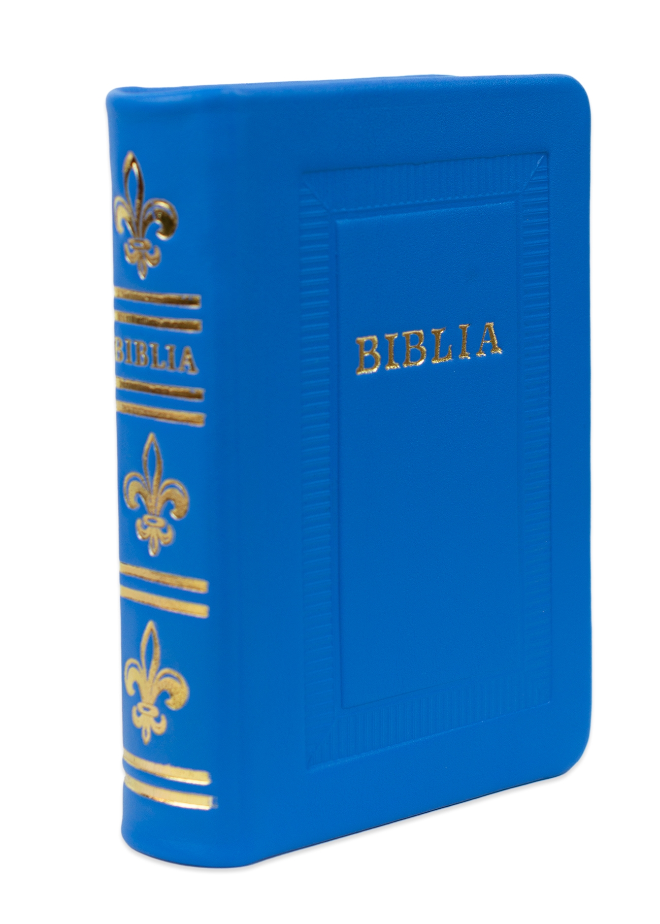 Biblie marime mica, piele, hand made, culoare albastru, index, fara fermoar, margini argintii, cuv. lui Isus cu rosu [047 HM]