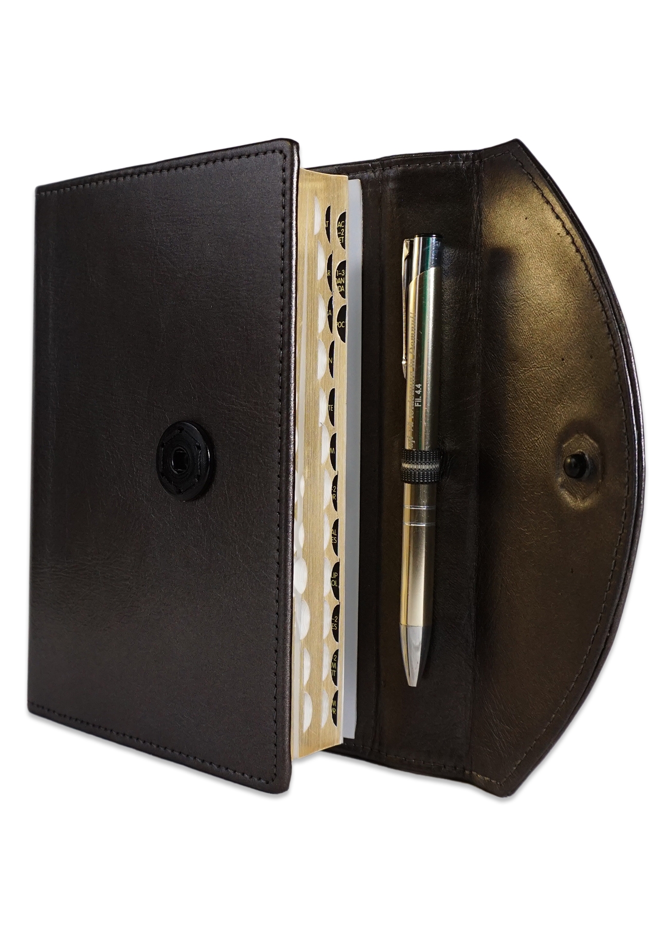 Biblia marime medie, gri sidefat, piele, inchidere clapeta cu capsa 1, margini aurii, index, cuv. lui Isus cu rosu [MAR 057 PCI]