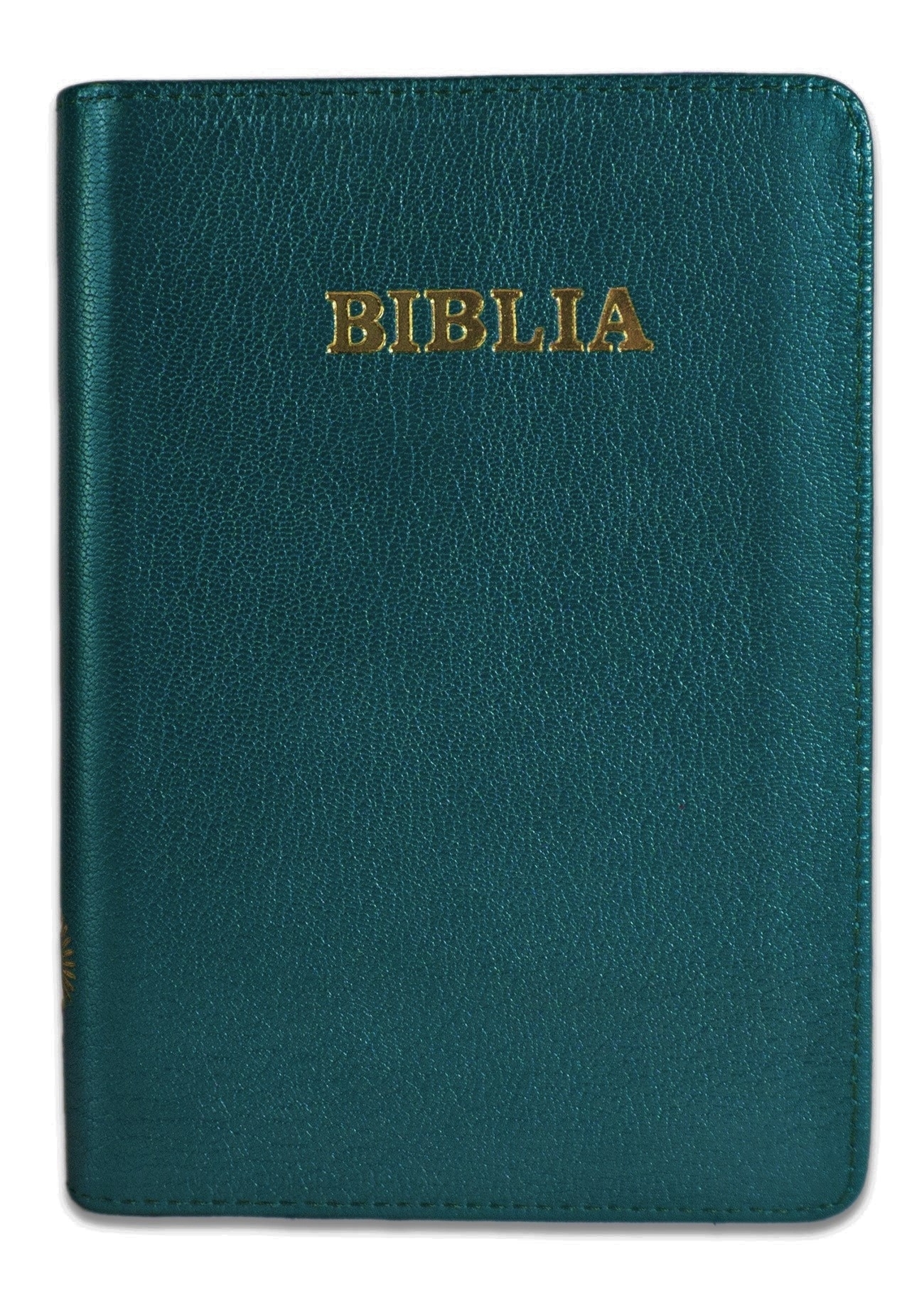 Biblie din piele,marime mica, culoare, turcoaz închis, fermoar, margini albe, cuv. lui Isus in rosu [043 PF]