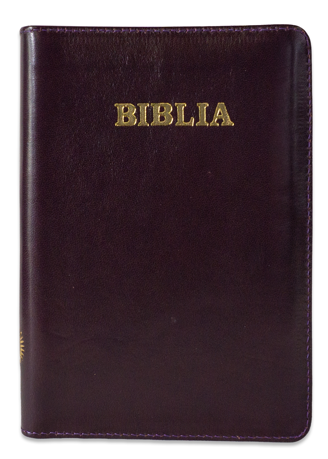 Biblie din piele, marime medie, culoare mov inchis, fermoar, index, margini aurii, cuv. lui Isus cu rosu [SB 057 PFI]
