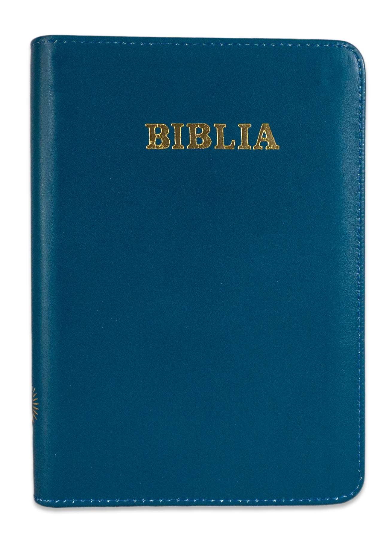 Biblie din piele, marime medie, culoare albastru mineral, fermoar, index, margini aurii, cuv. lui Isus cu rosu [SB 057 PFI]