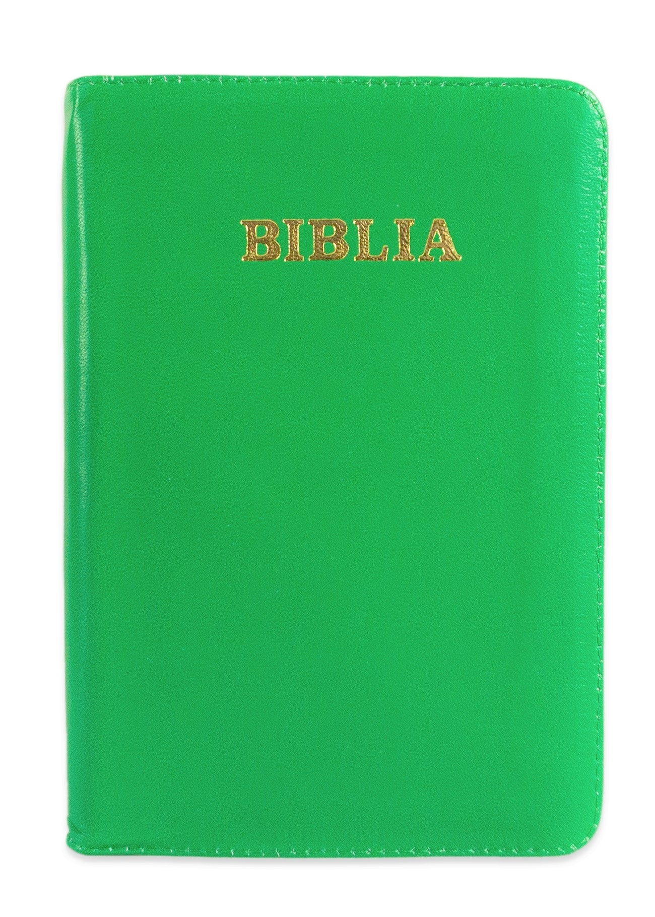 Biblia format mic, din piele, verde, index, fermoar, margini argintii, cuv. lui Isus in rosu [047 PFI]