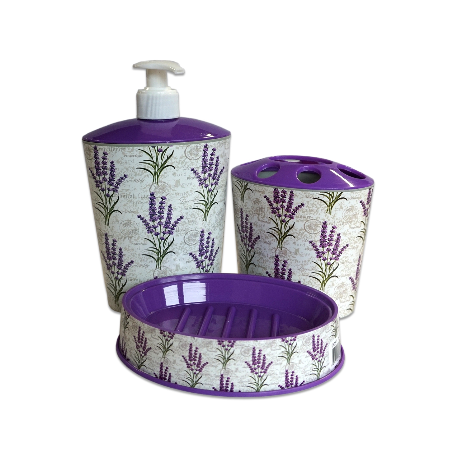 Set accesorii baie cu decor lavanda Set accesorii baie cu decor lavanda