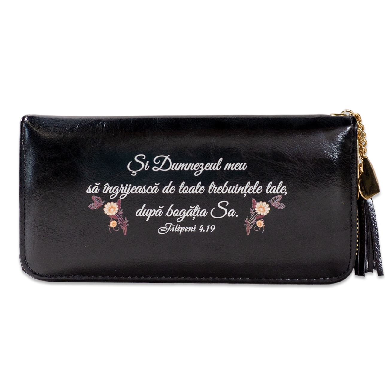 Portofel damă, negru, cu imprimeu "Dumnezeul meu să îngrijească..." Portofel damă, negru, cu imprimeu "Dumnezeul meu să îngrijească..."