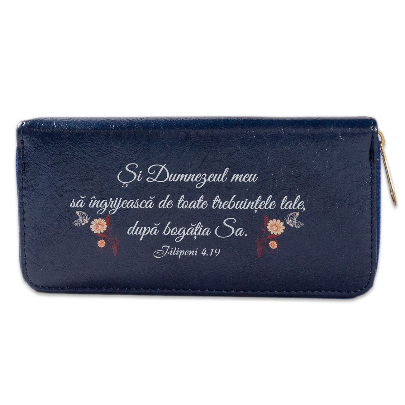 Portofel damă, albastru, cu imprimeu "Dumnezeu meu sa îngrijească..." Portofel damă, albastru, cu imprimeu "Dumnezeu meu sa îngrijească..."