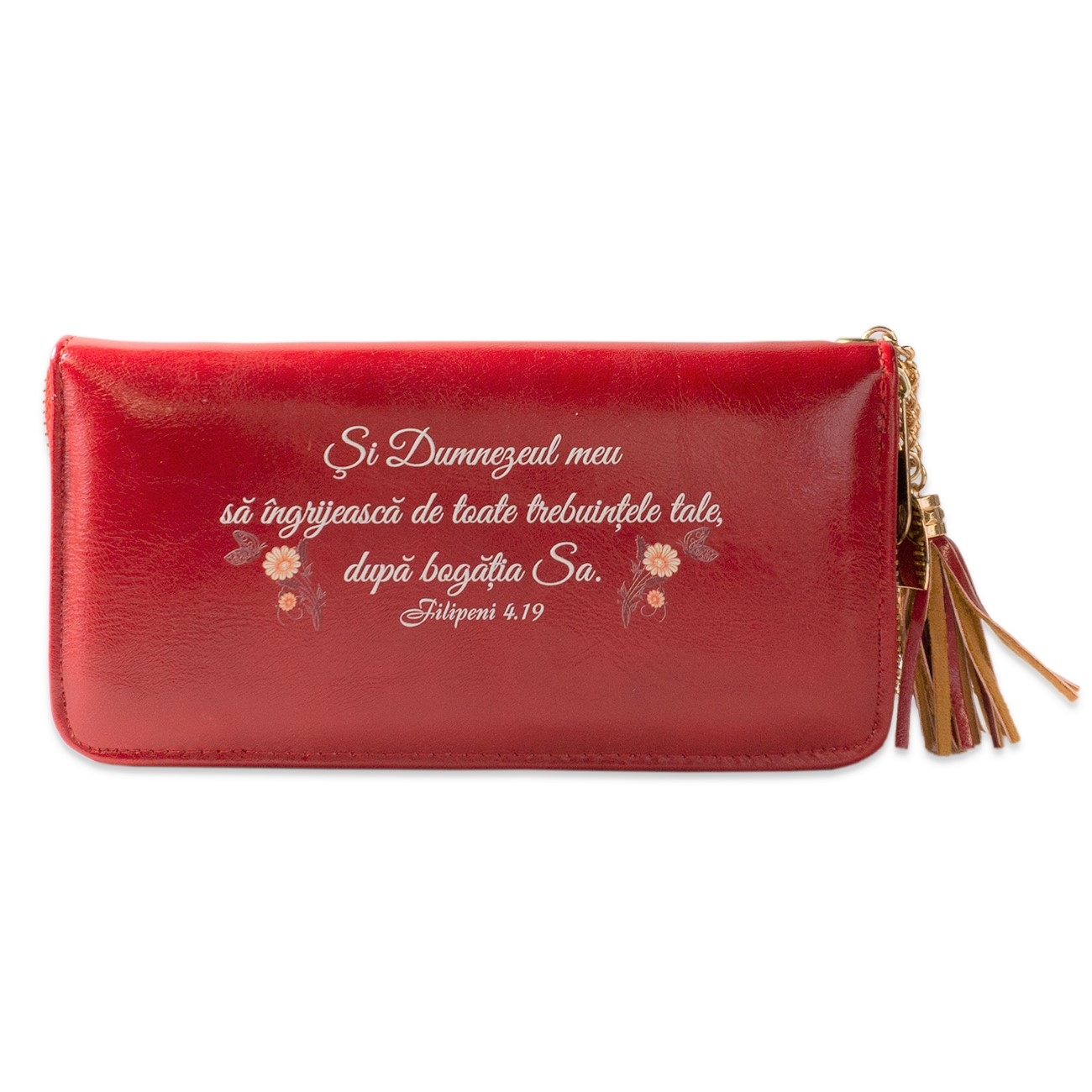 Portofel damă, roșu, cu imprimeu "Dumnezeul meu sa îngrijească..." Portofel damă, roșu, cu imprimeu "Dumnezeul meu sa îngrijească..."